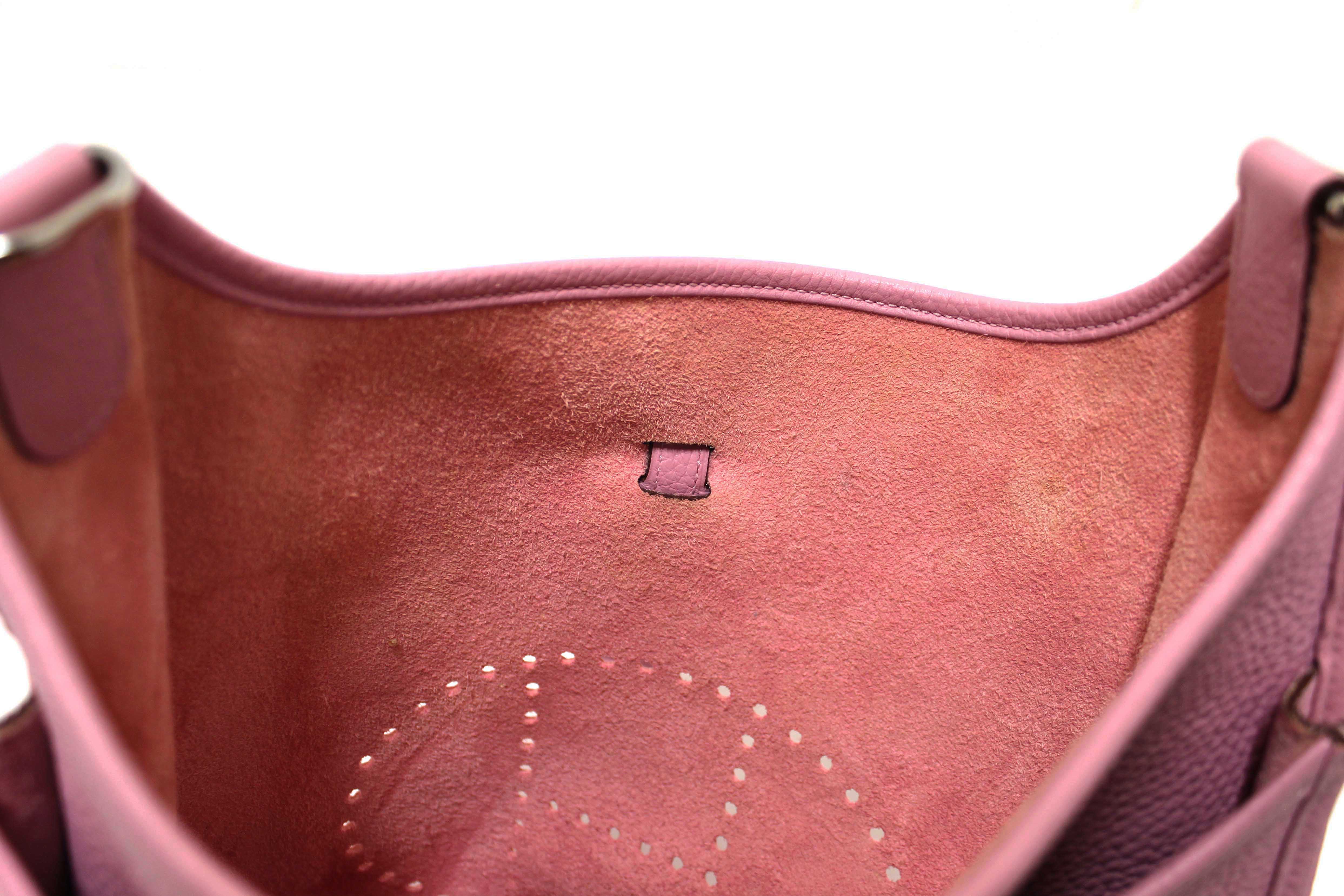 Authentic Hermes Pink Clemence Leather Evelyne III PM Messenger Bag