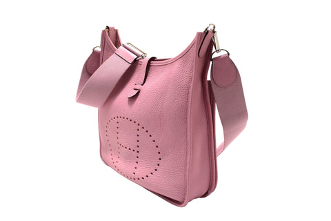Authentic Hermes Pink Clemence Leather Evelyne III PM Messenger Bag