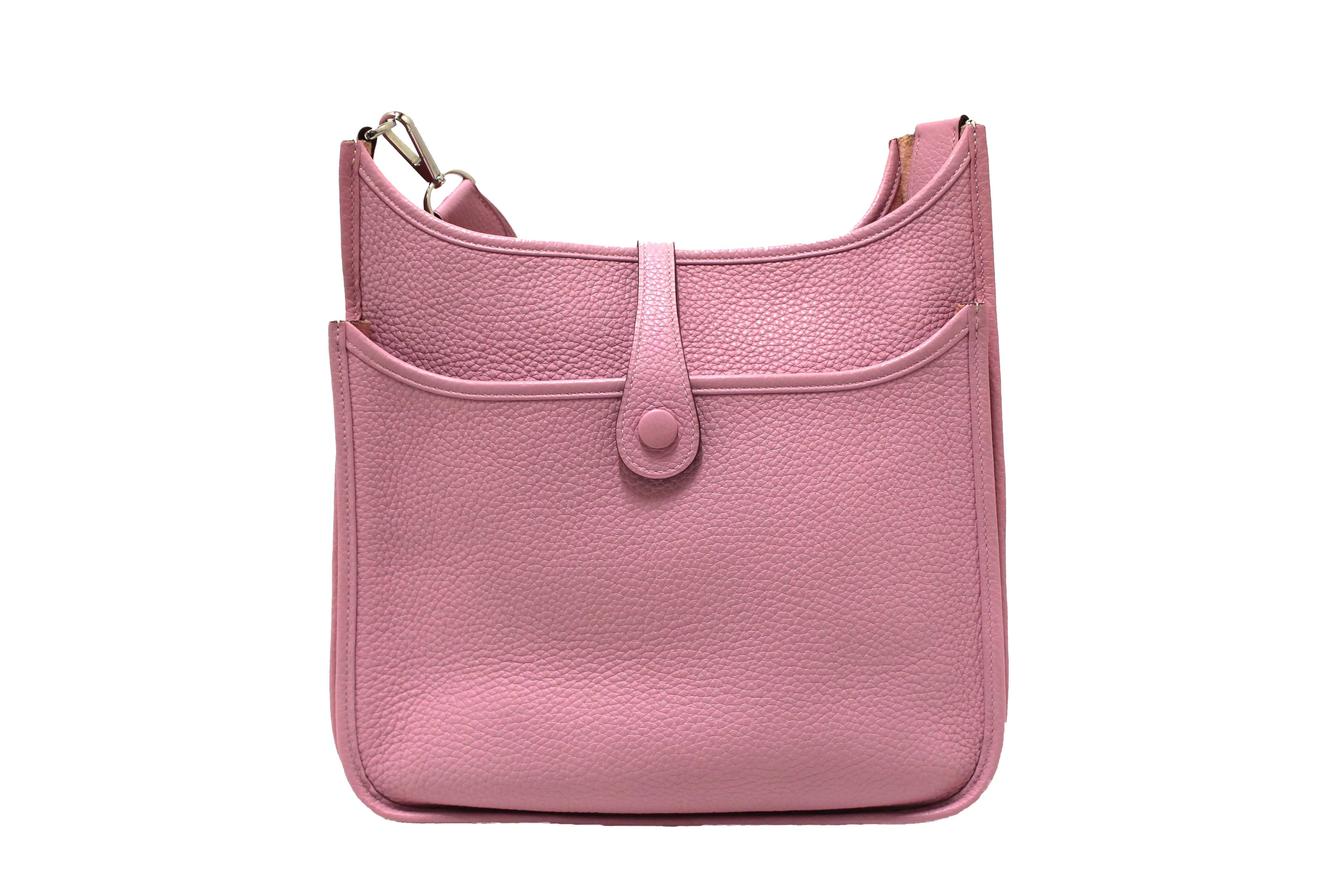 Authentic Hermes Pink Clemence Leather Evelyne III PM Messenger Bag