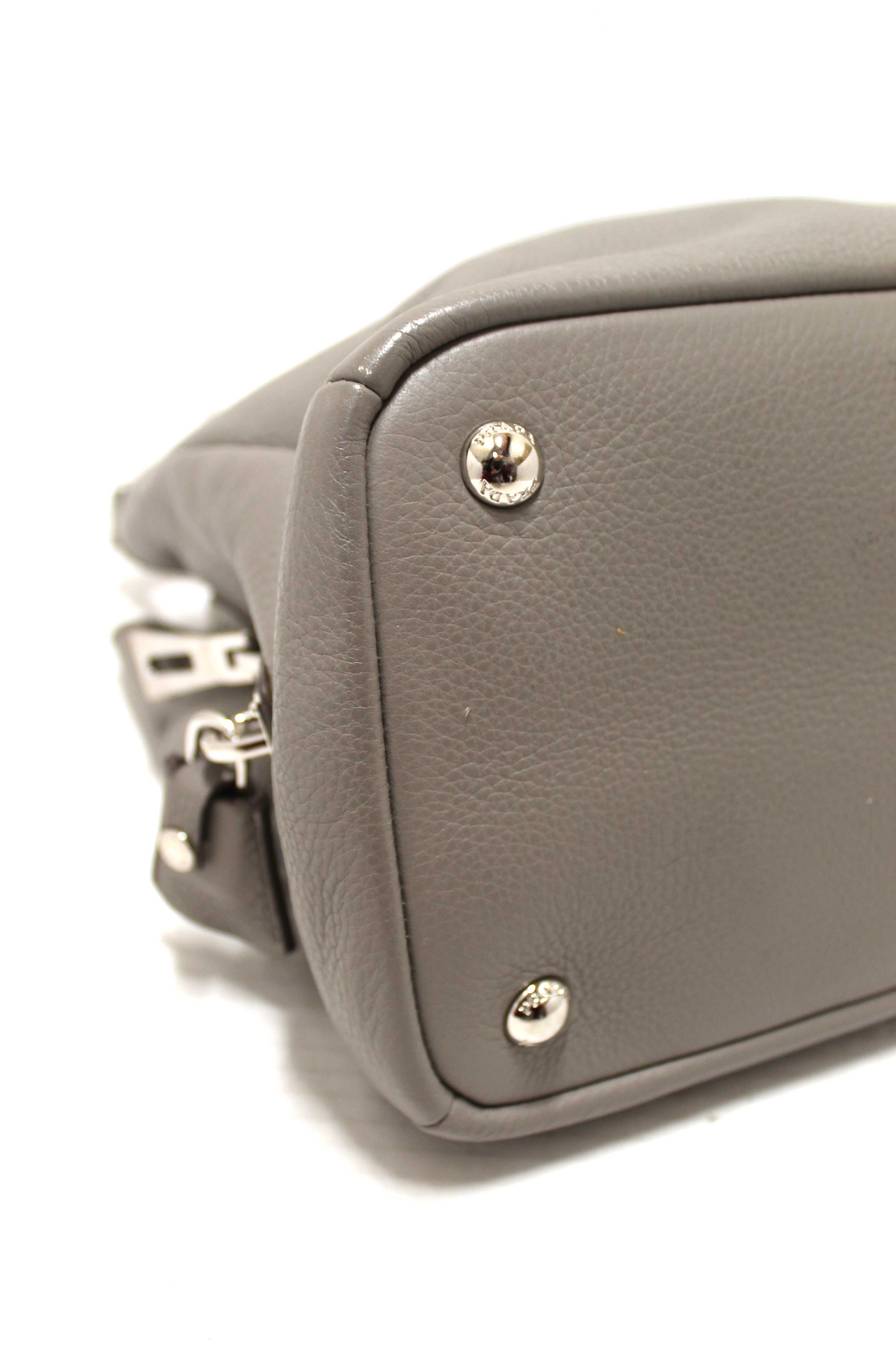 Authentic Prada Grey Vitello Daino Leather Double Top Handle Bag