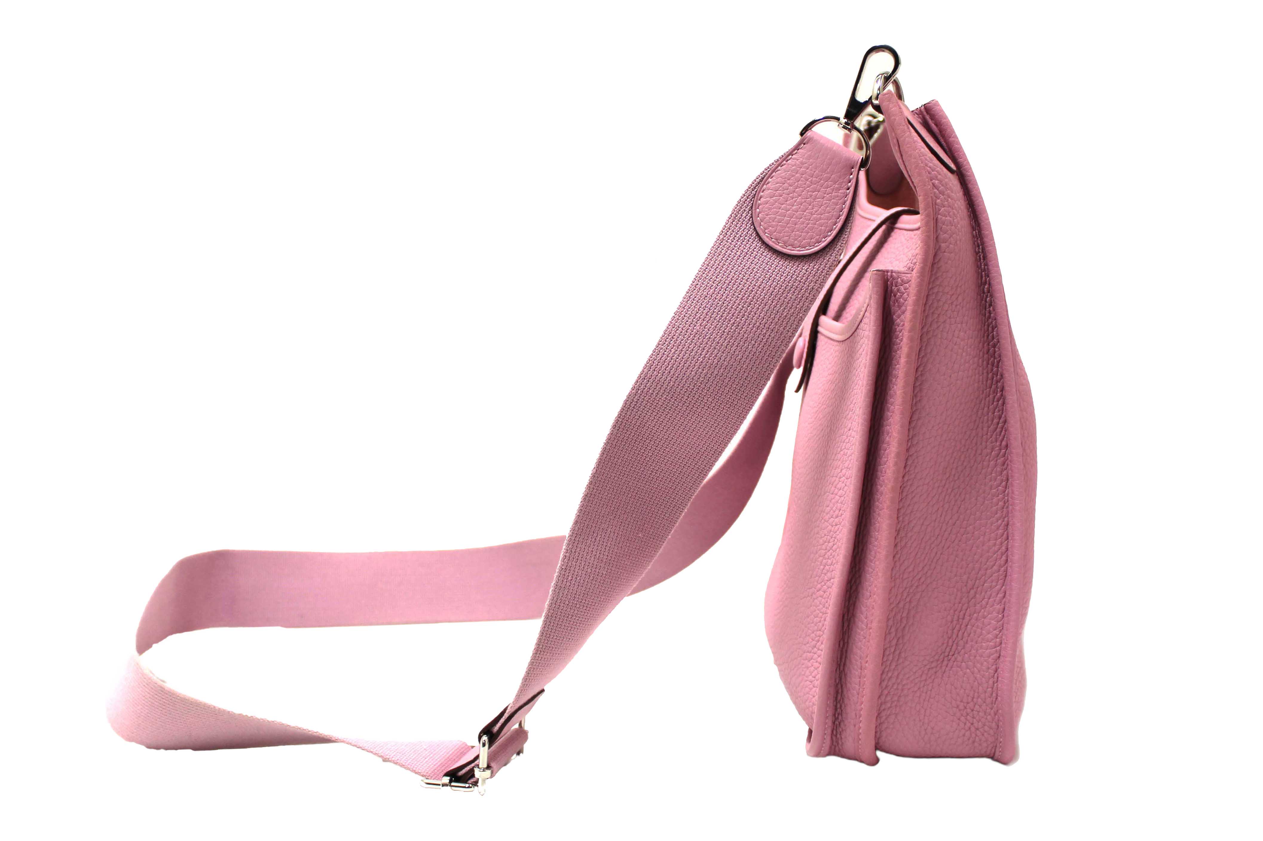 Authentic Hermes Pink Clemence Leather Evelyne III PM Messenger Bag