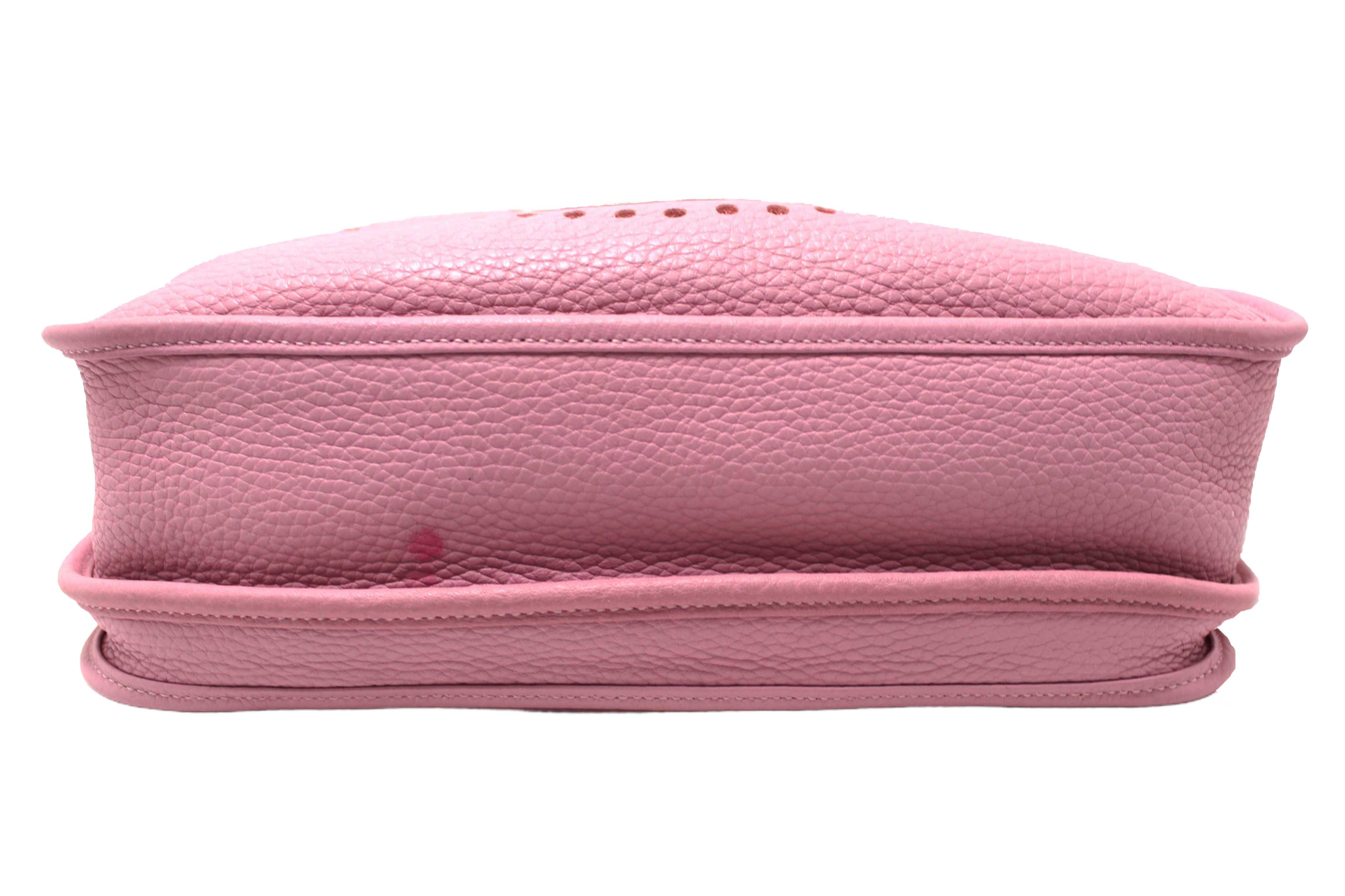 Authentic Hermes Pink Clemence Leather Evelyne III PM Messenger Bag