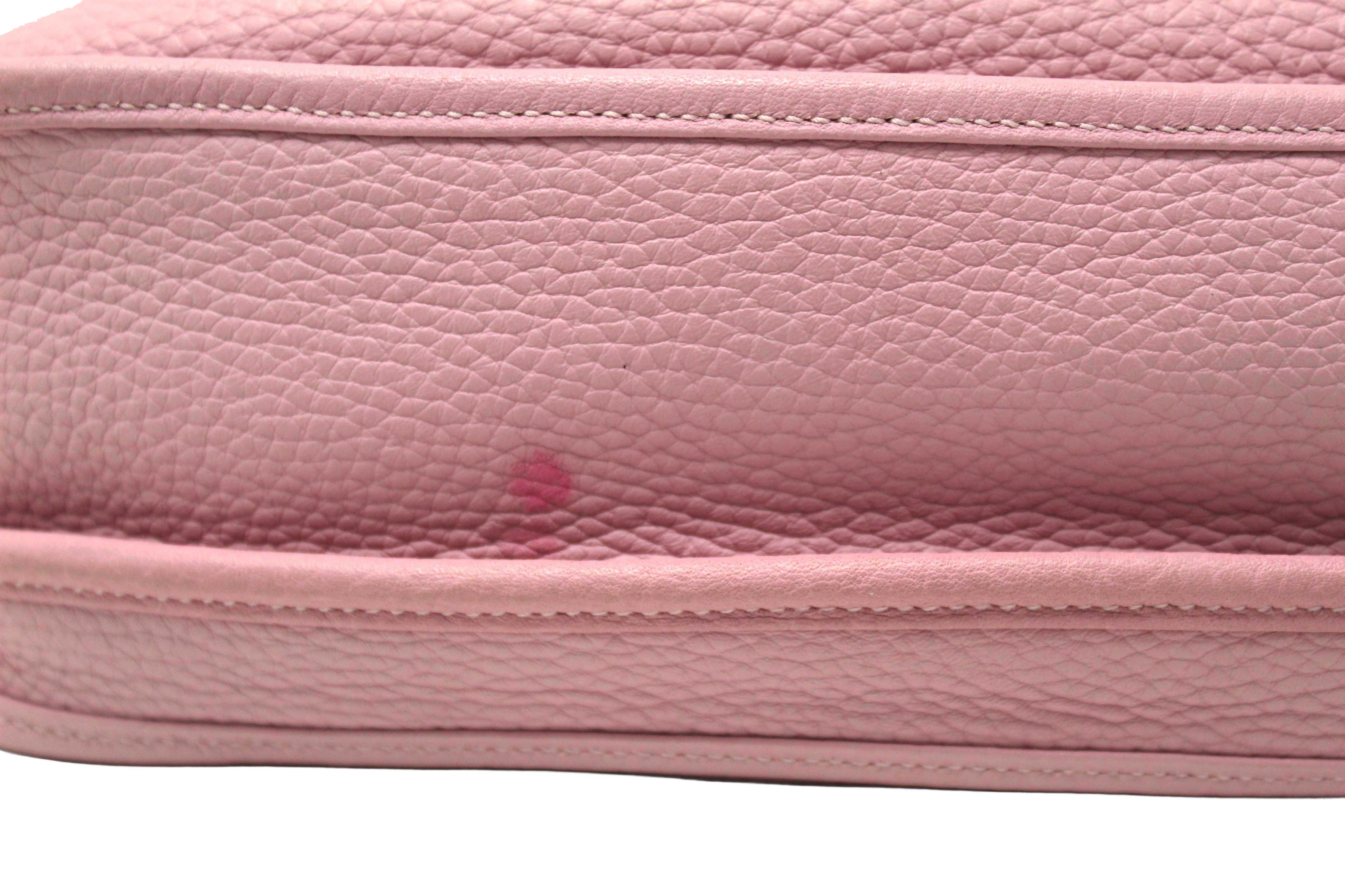 Authentic Hermes Pink Clemence Leather Evelyne III PM Messenger Bag
