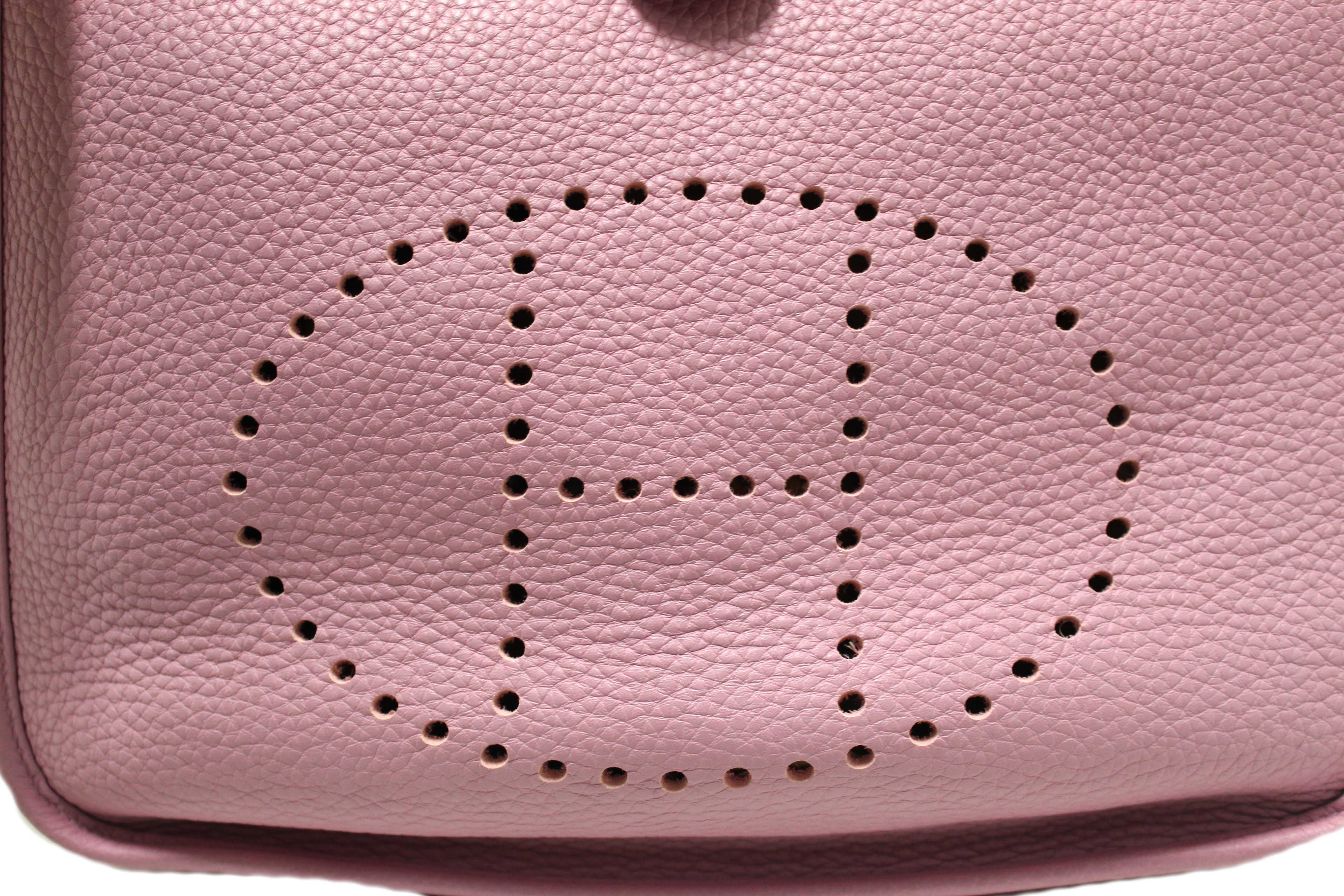Authentic Hermes Pink Clemence Leather Evelyne III PM Messenger Bag