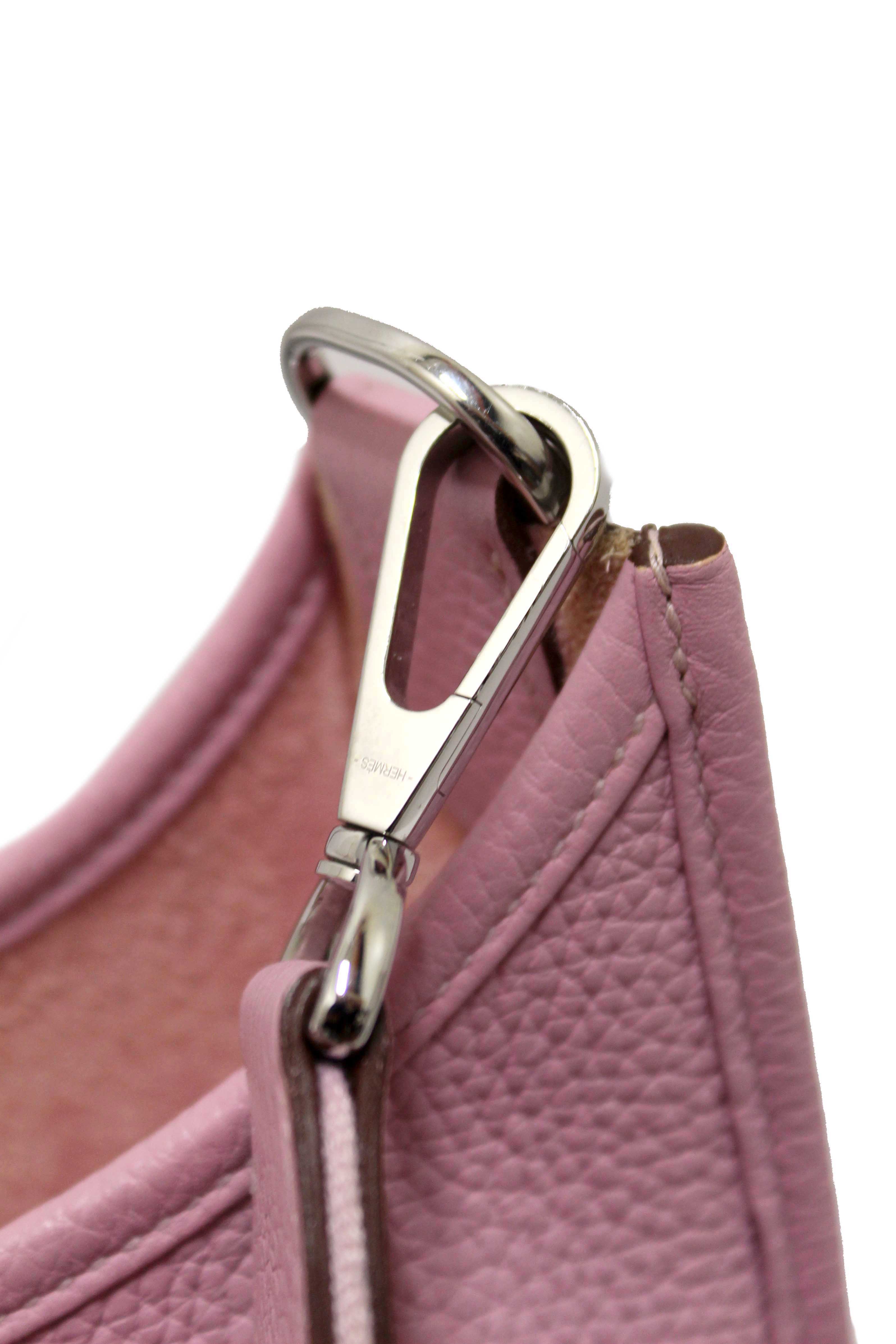 Authentic Hermes Pink Clemence Leather Evelyne III PM Messenger Bag