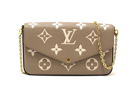 Authentic Louis Vuitton Cream/Dove Monogram Empreinte Felicie Pochette Bag