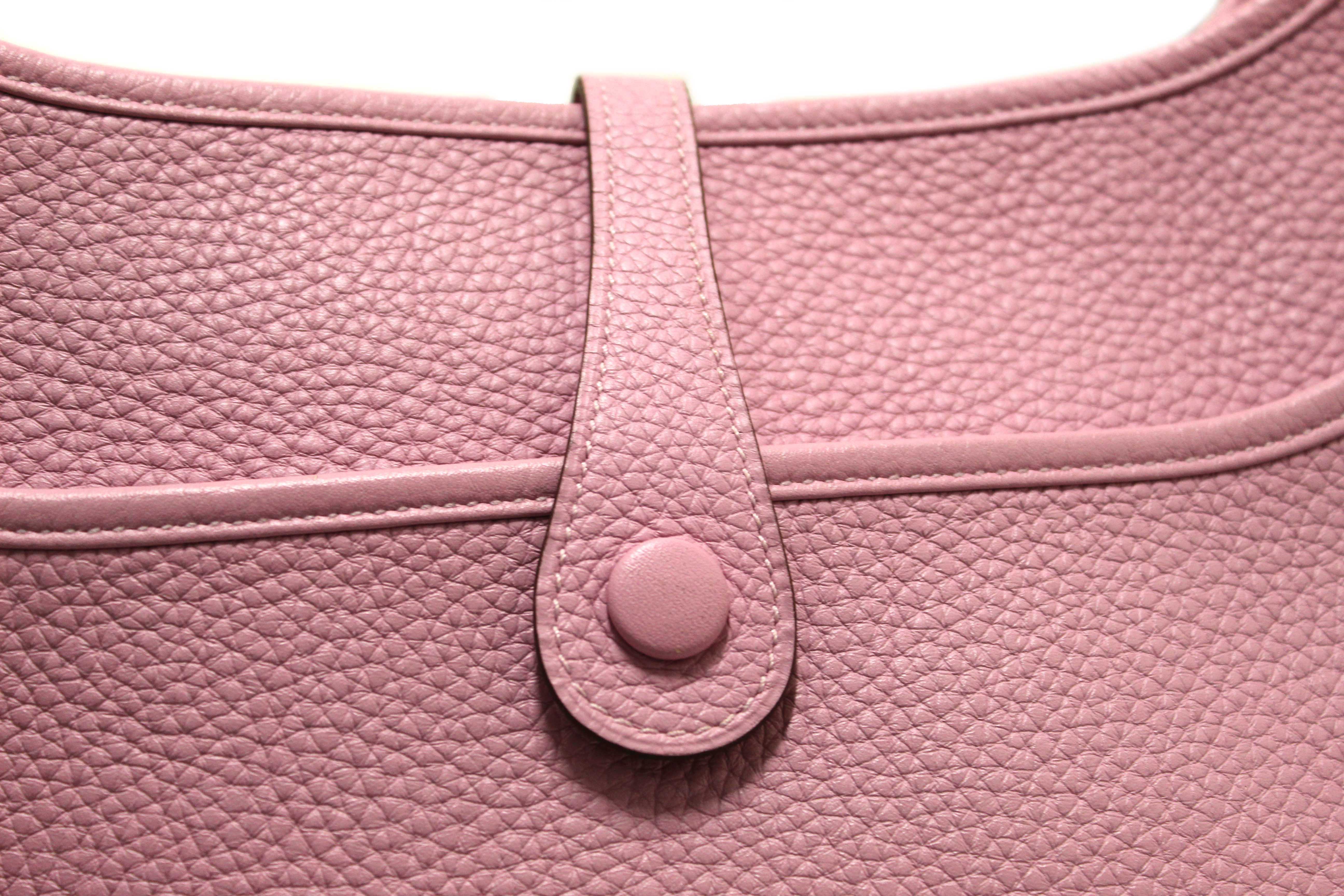 Authentic Hermes Pink Clemence Leather Evelyne III PM Messenger Bag