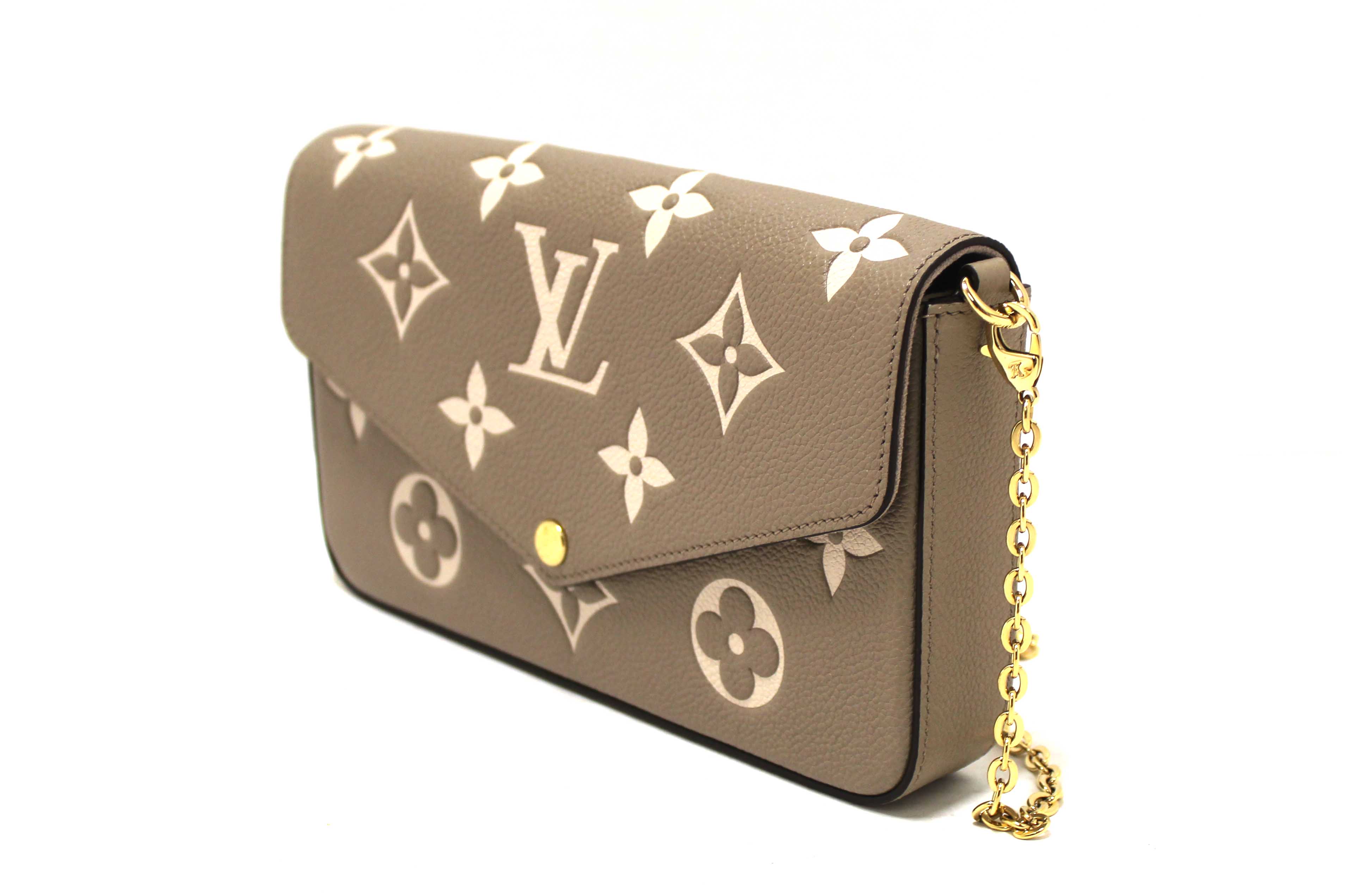 Authentic Louis Vuitton Cream/Dove Monogram Empreinte Felicie Pochette Bag
