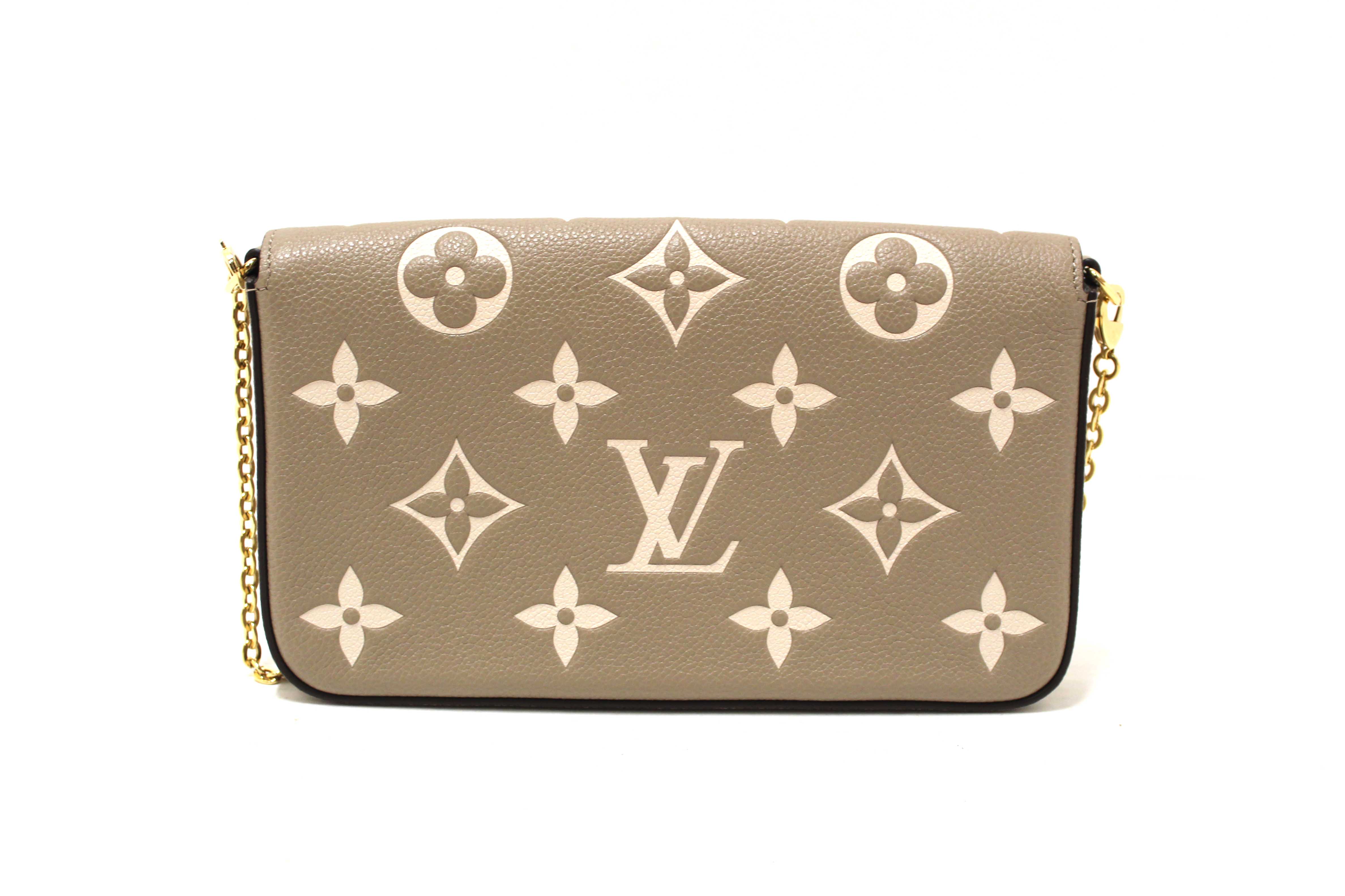 Authentic Louis Vuitton Cream/Dove Monogram Empreinte Felicie Pochette Bag