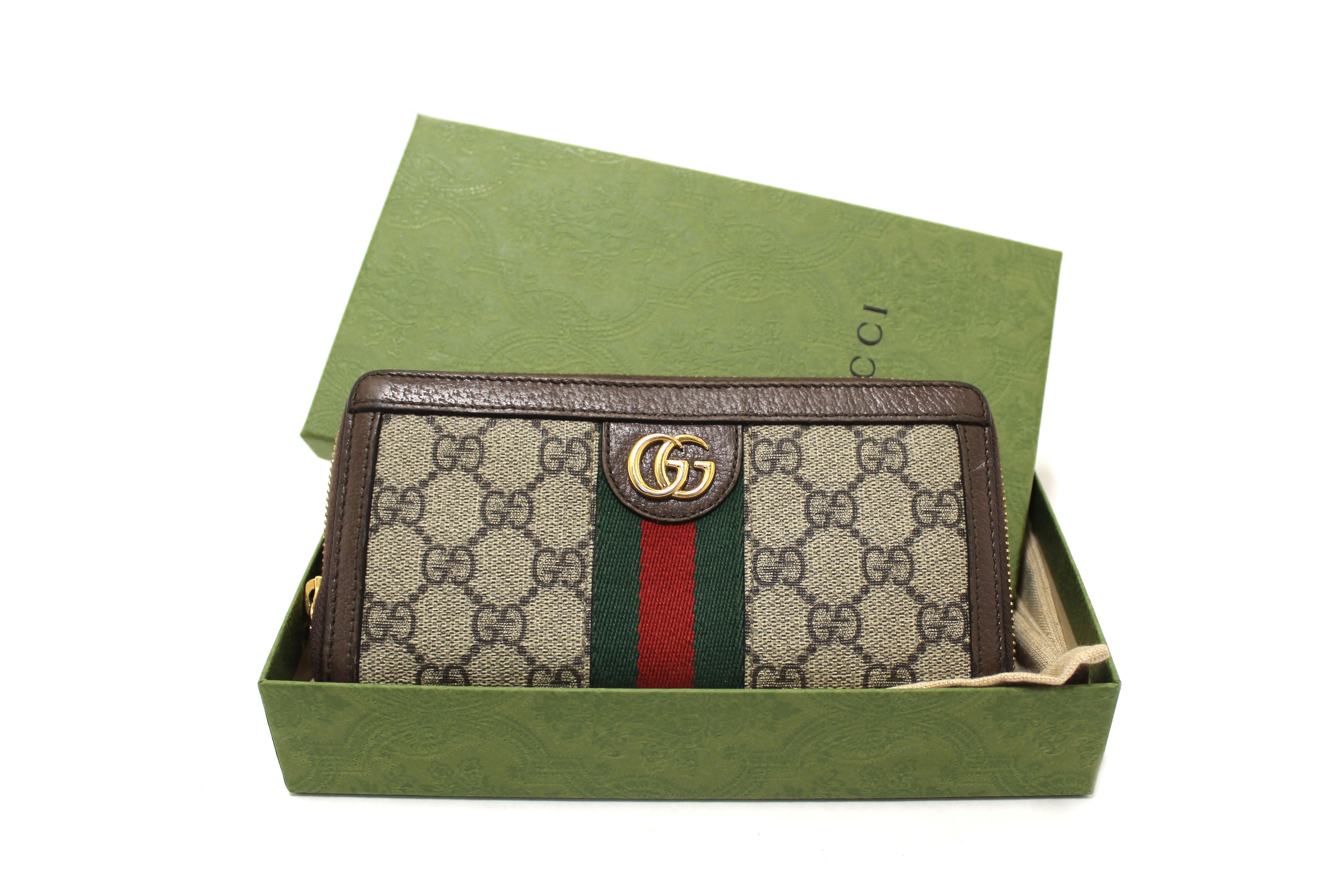 Authentic Gucci GG Supreme Ophidia Zip Around Wallet 523154