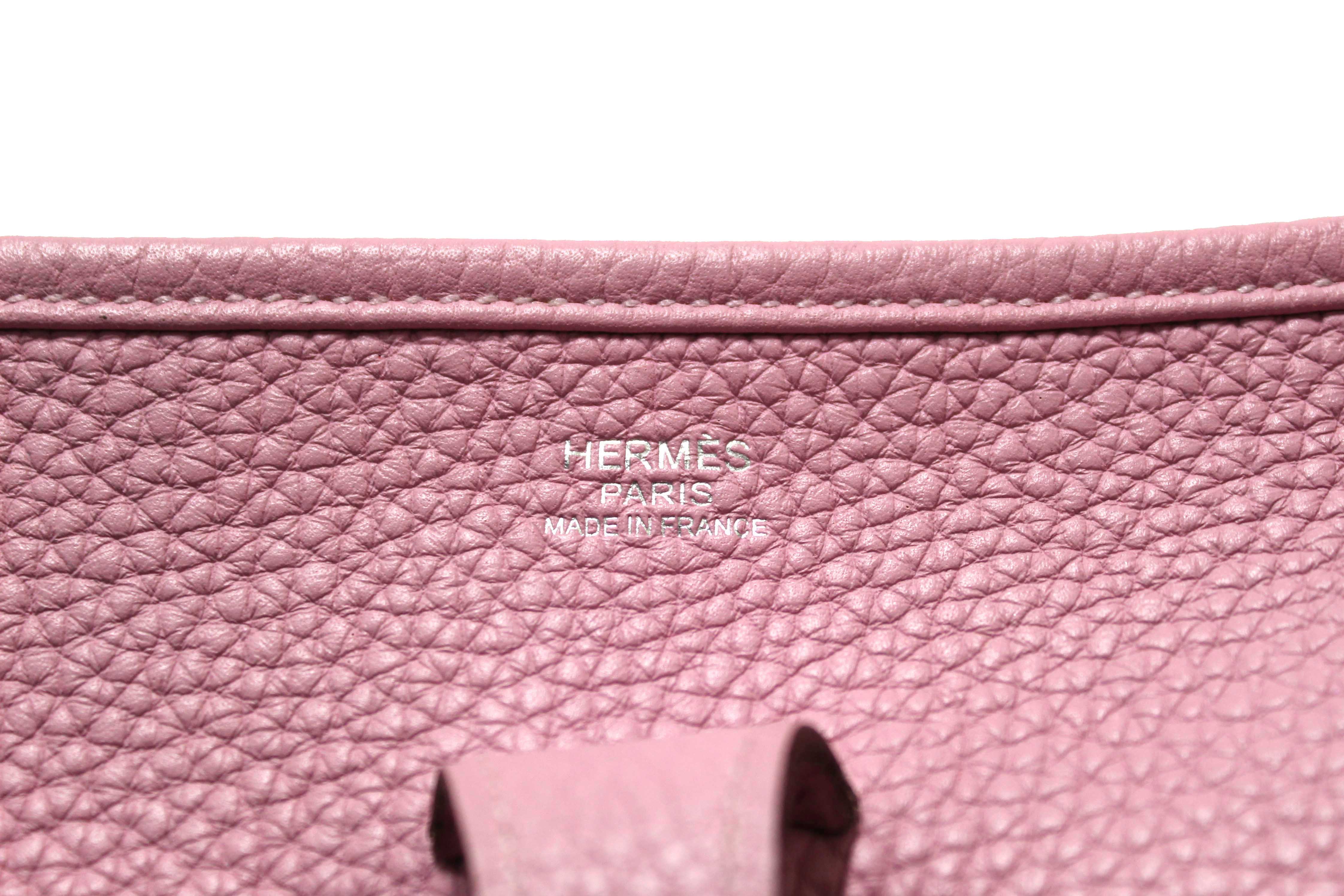 Authentic Hermes Pink Clemence Leather Evelyne III PM Messenger Bag