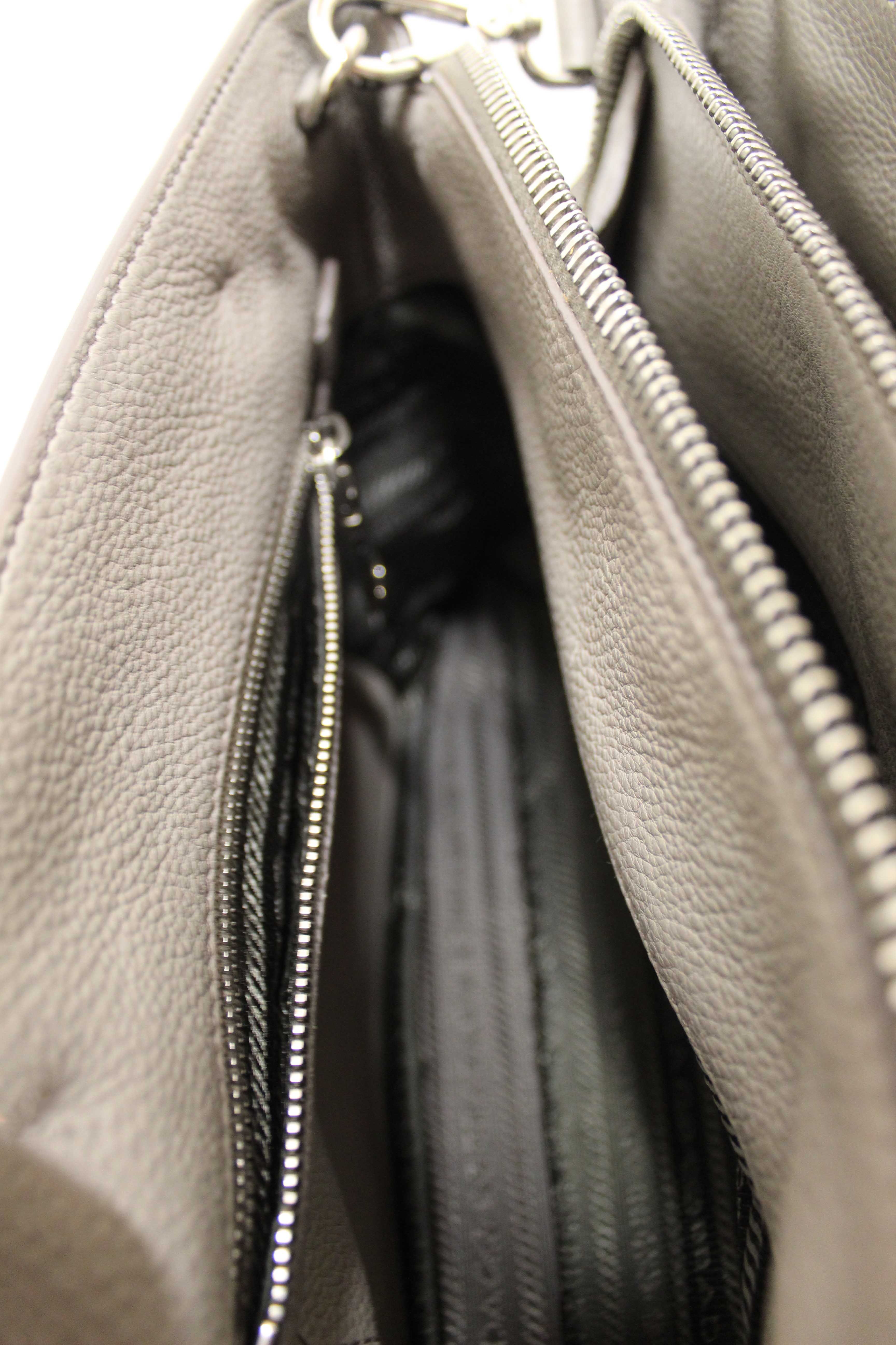 Authentic Prada Grey Vitello Daino Leather Double Top Handle Bag