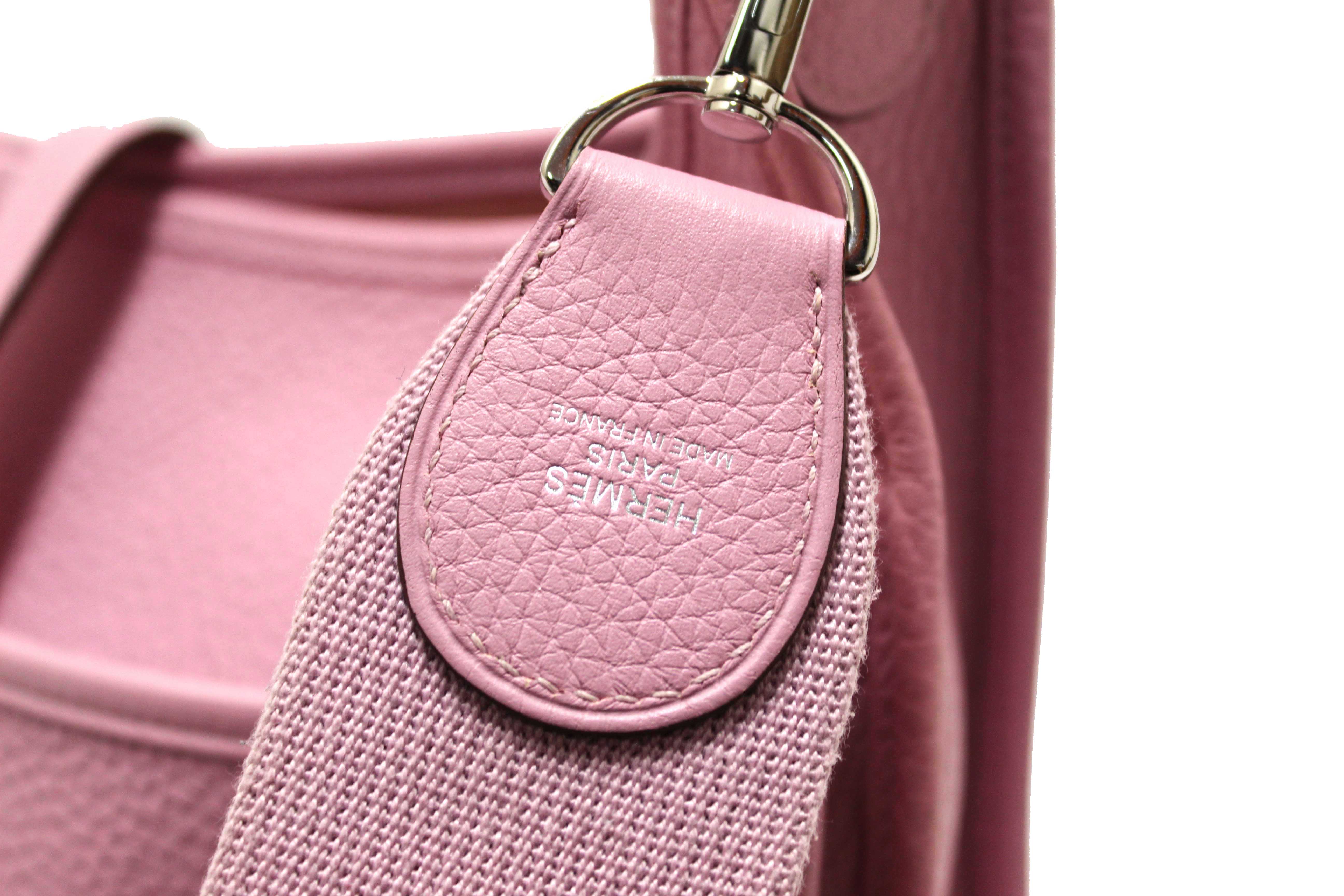 Authentic Hermes Pink Clemence Leather Evelyne III PM Messenger Bag