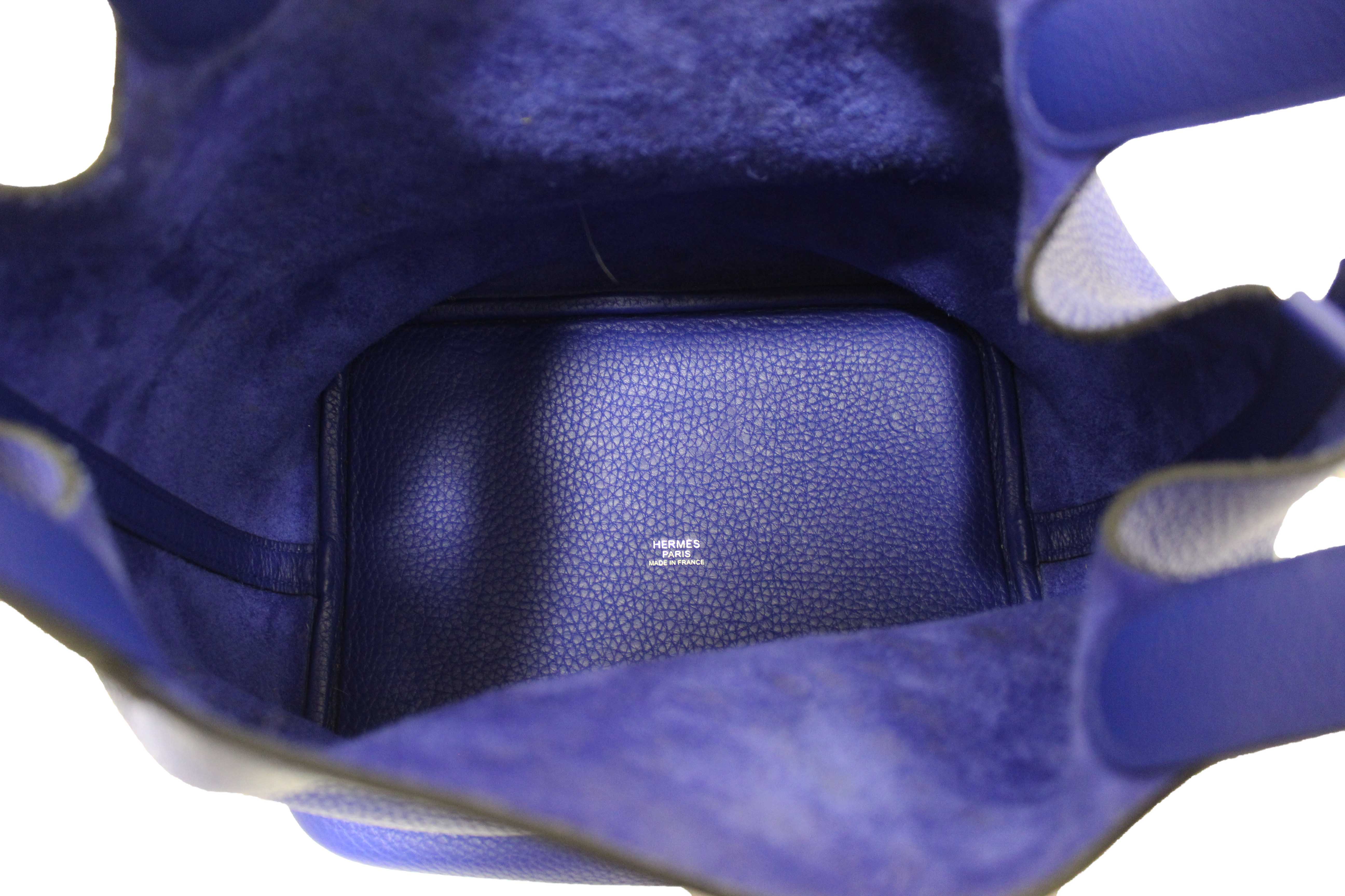 Authentic Hermes Bleu Royal Taurillon Clemence Leather Picotin Lock 22 MM Bucket Bag