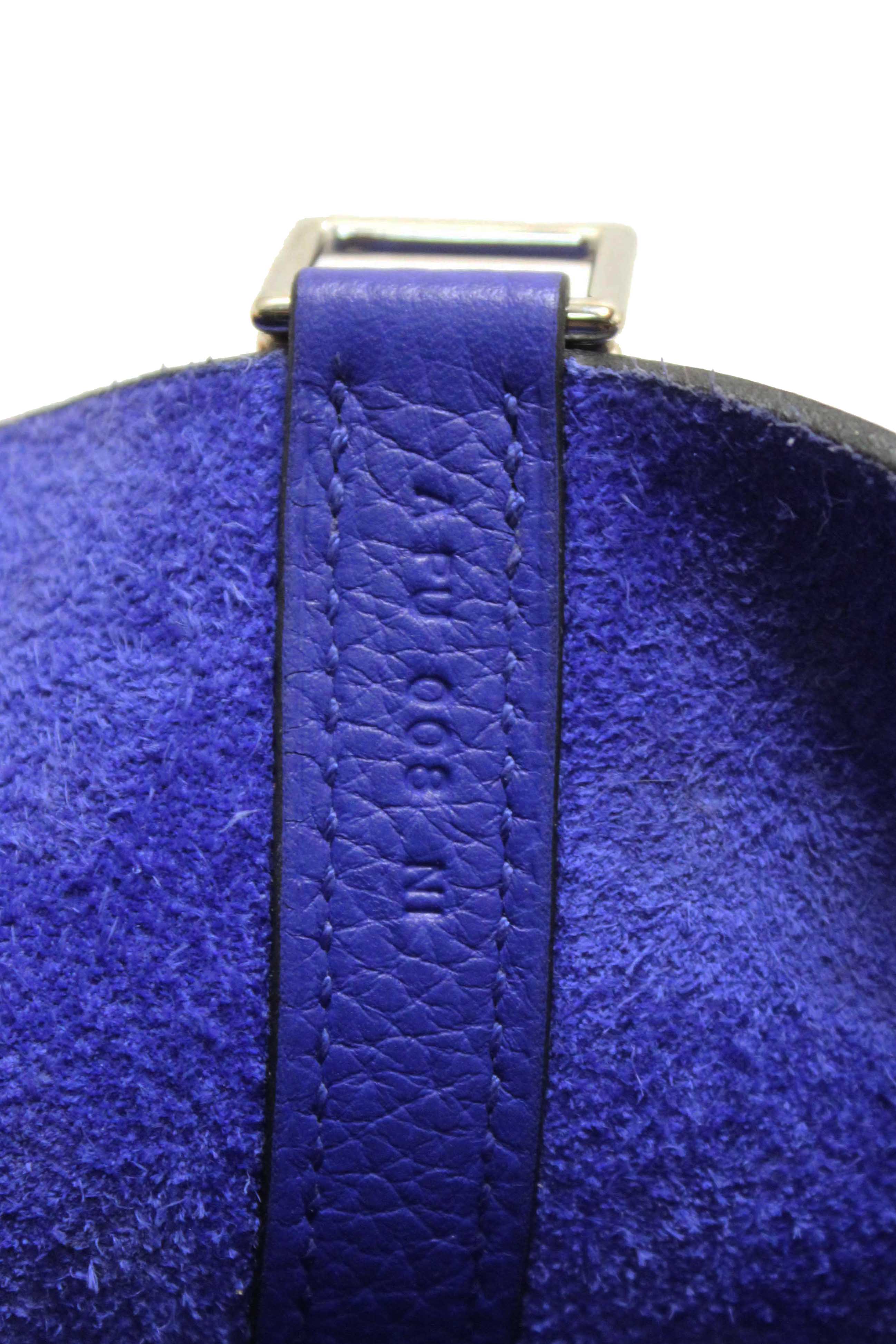 Authentic Hermes Bleu Royal Taurillon Clemence Leather Picotin Lock 22 MM Bucket Bag