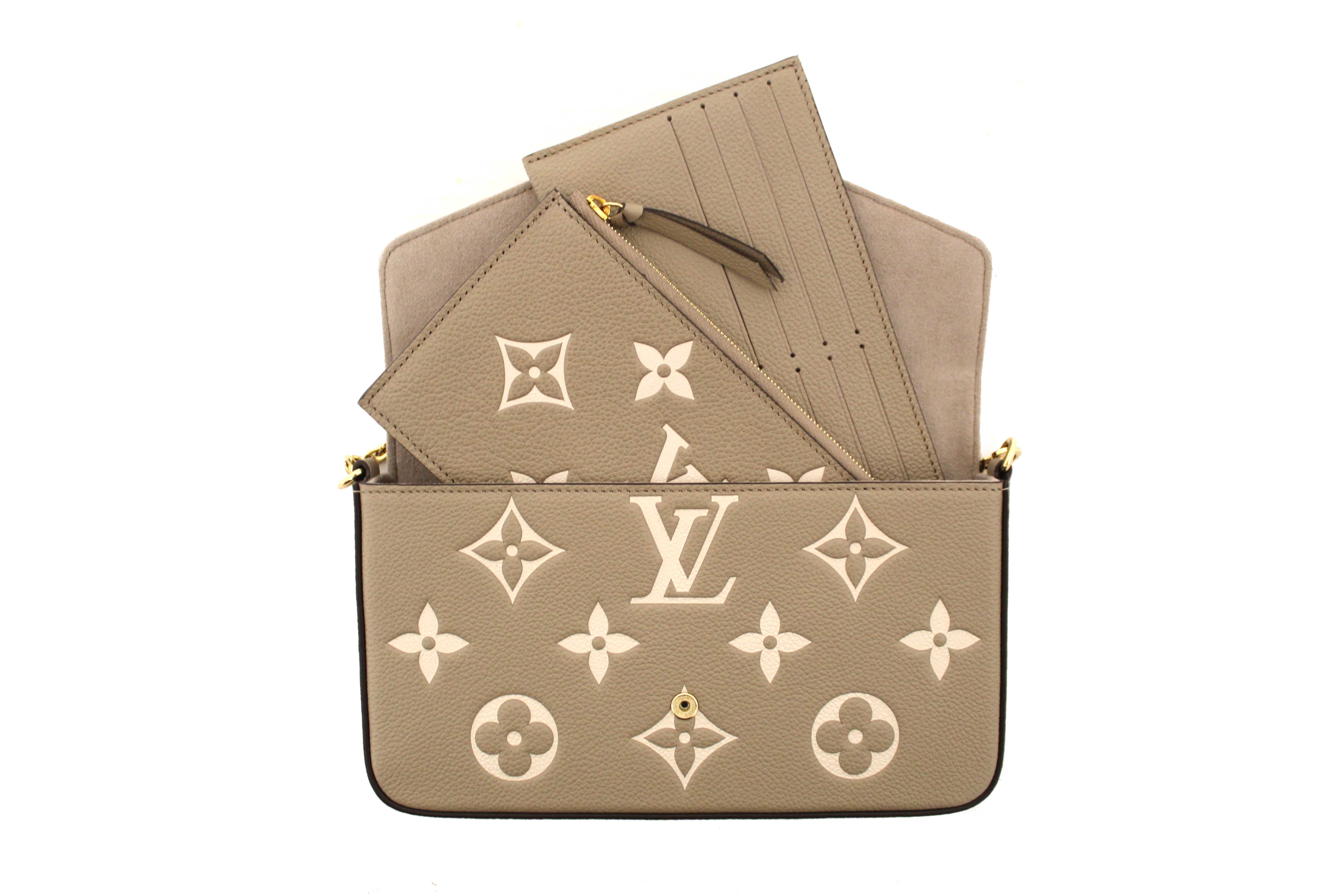 Authentic Louis Vuitton Cream/Dove Monogram Empreinte Felicie Pochette Bag