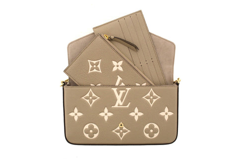 Authentic Louis Vuitton Cream/Dove Monogram Empreinte Felicie Pochette Bag