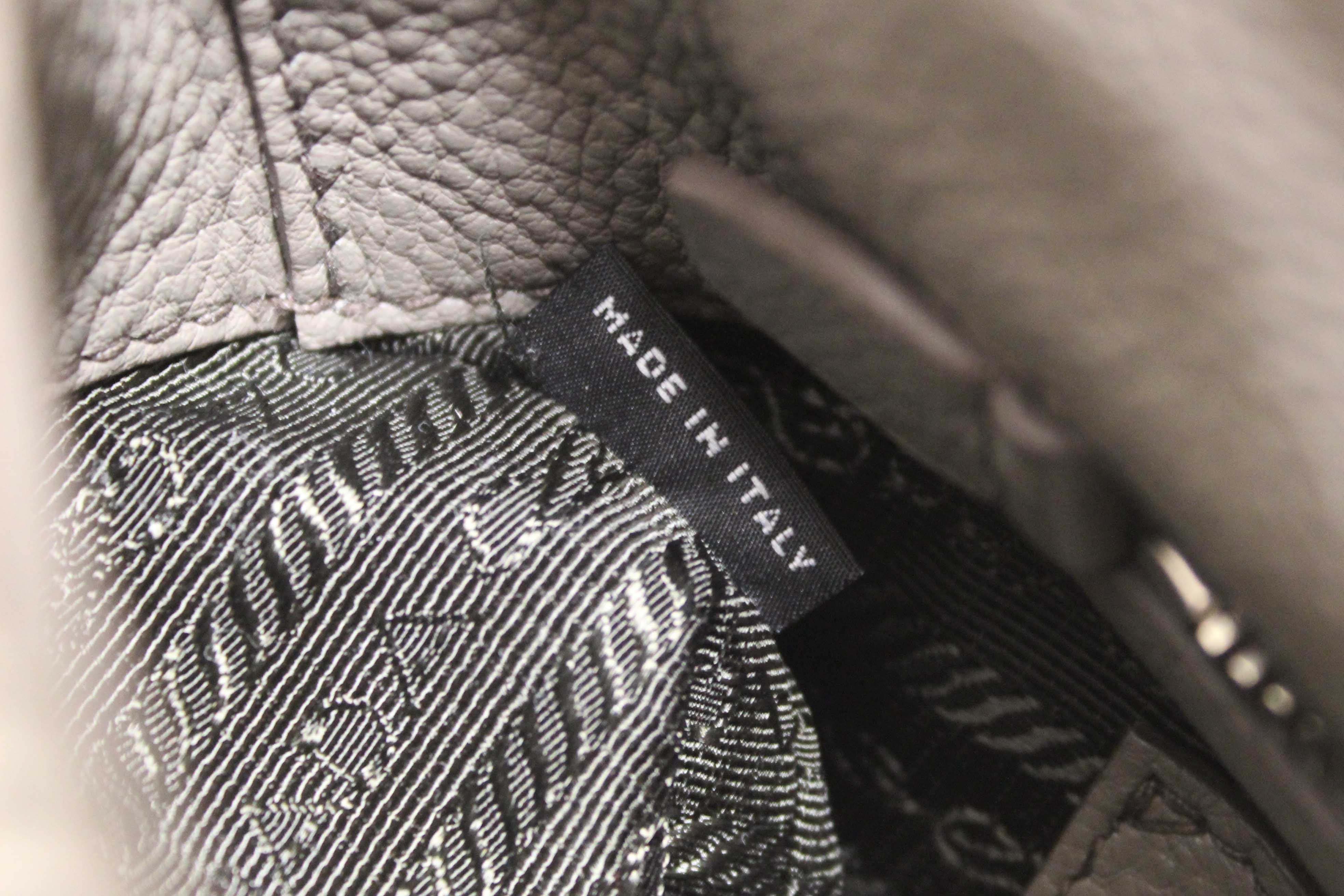 Authentic Prada Grey Vitello Daino Leather Double Top Handle Bag