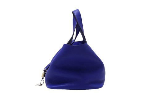 Authentic Hermes Bleu Royal Taurillon Clemence Leather Picotin Lock 22 MM Bucket Bag