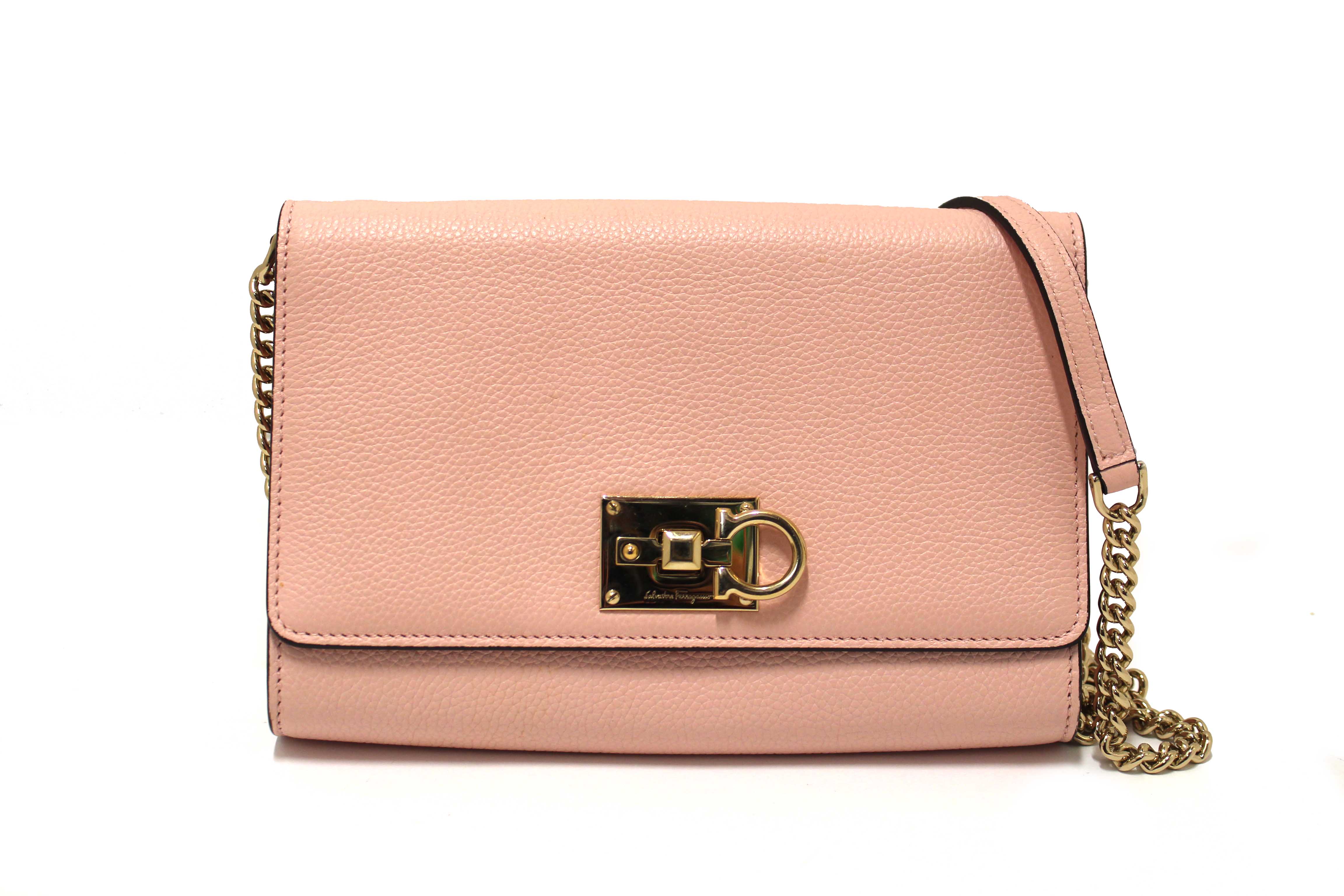 Authentic Salvatore Ferragamo Pink Leather Crossbody Bag