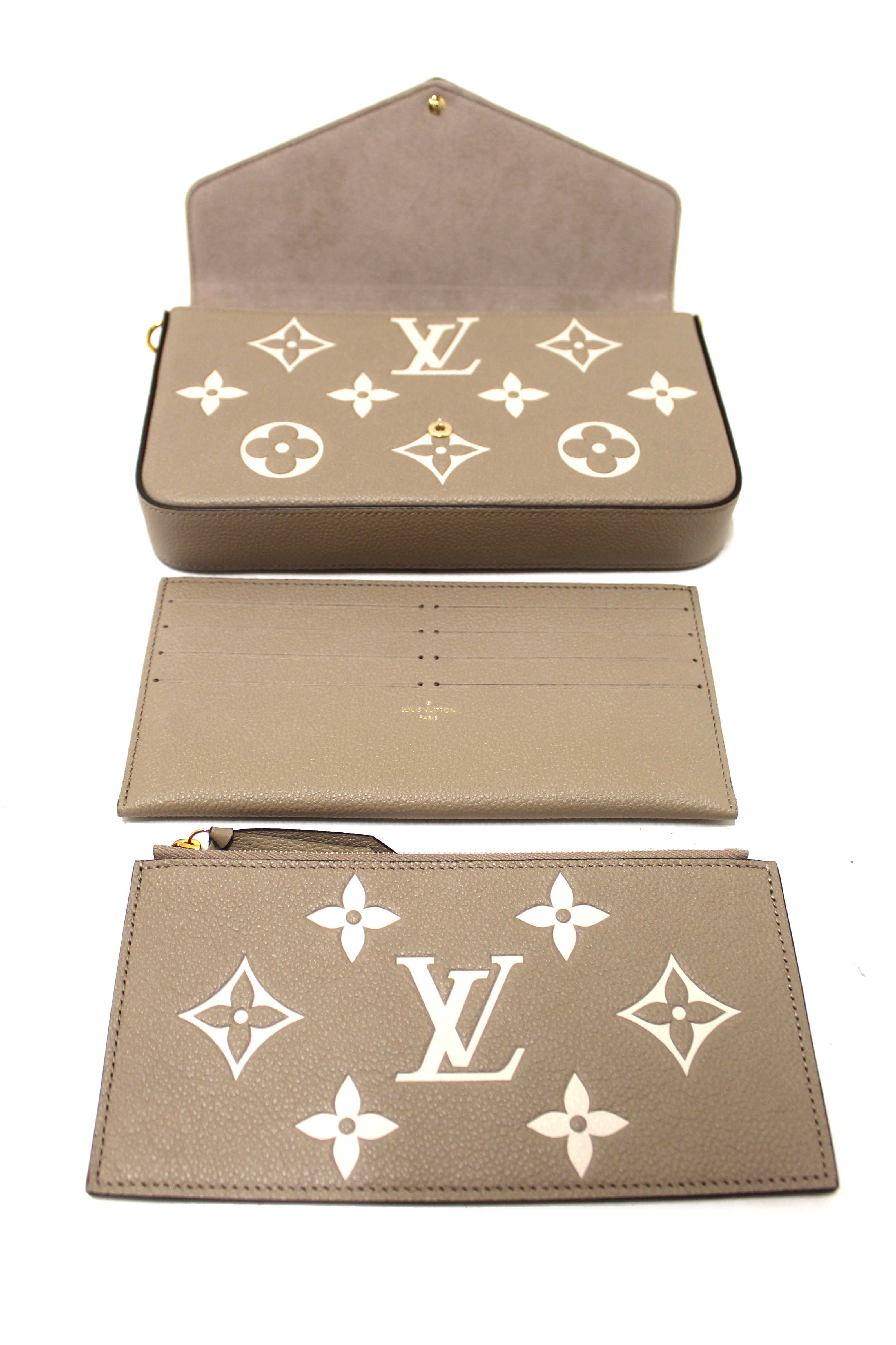 Authentic Louis Vuitton Cream/Dove Monogram Empreinte Felicie Pochette Bag