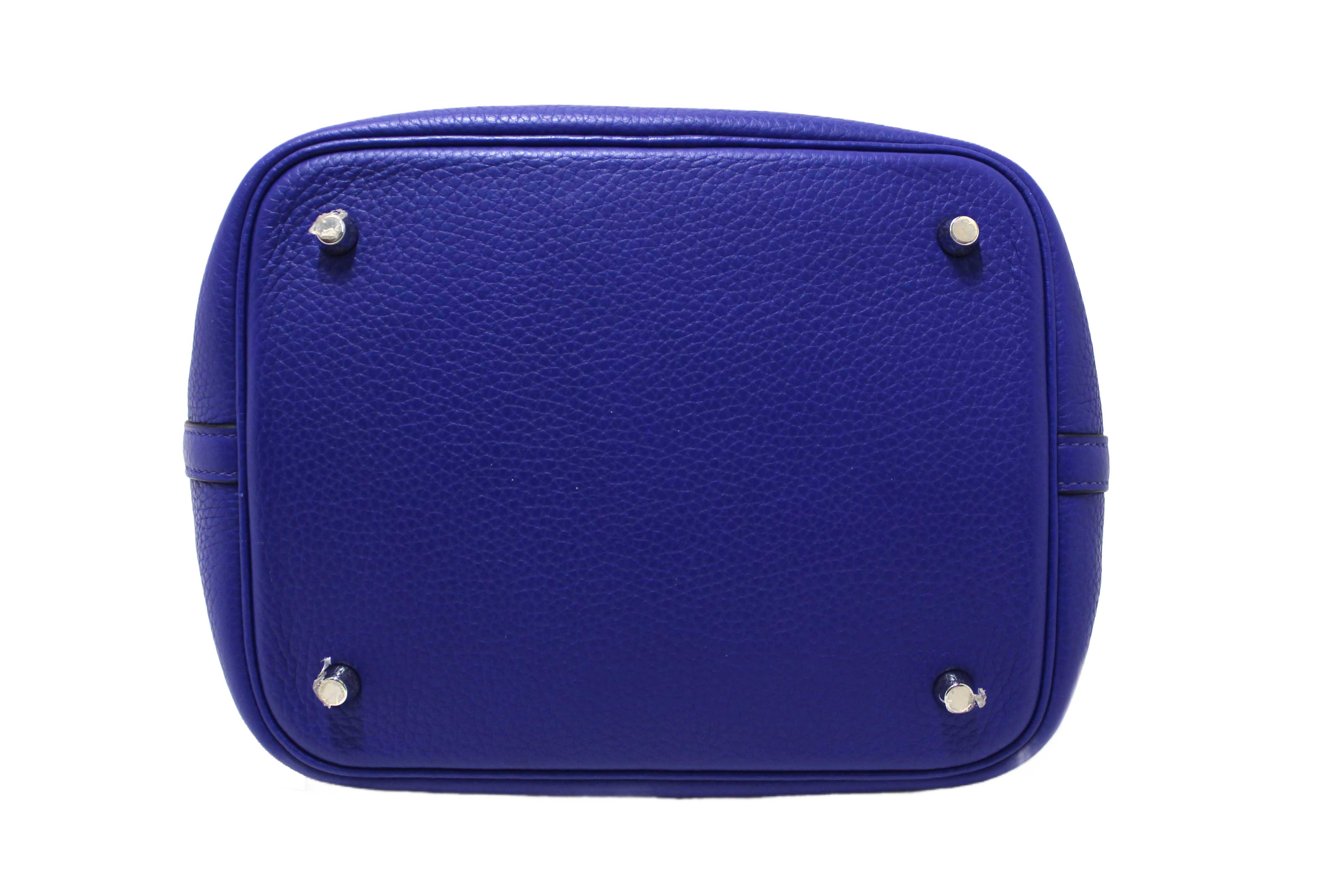 Authentic Hermes Bleu Royal Taurillon Clemence Leather Picotin Lock 22 MM Bucket Bag