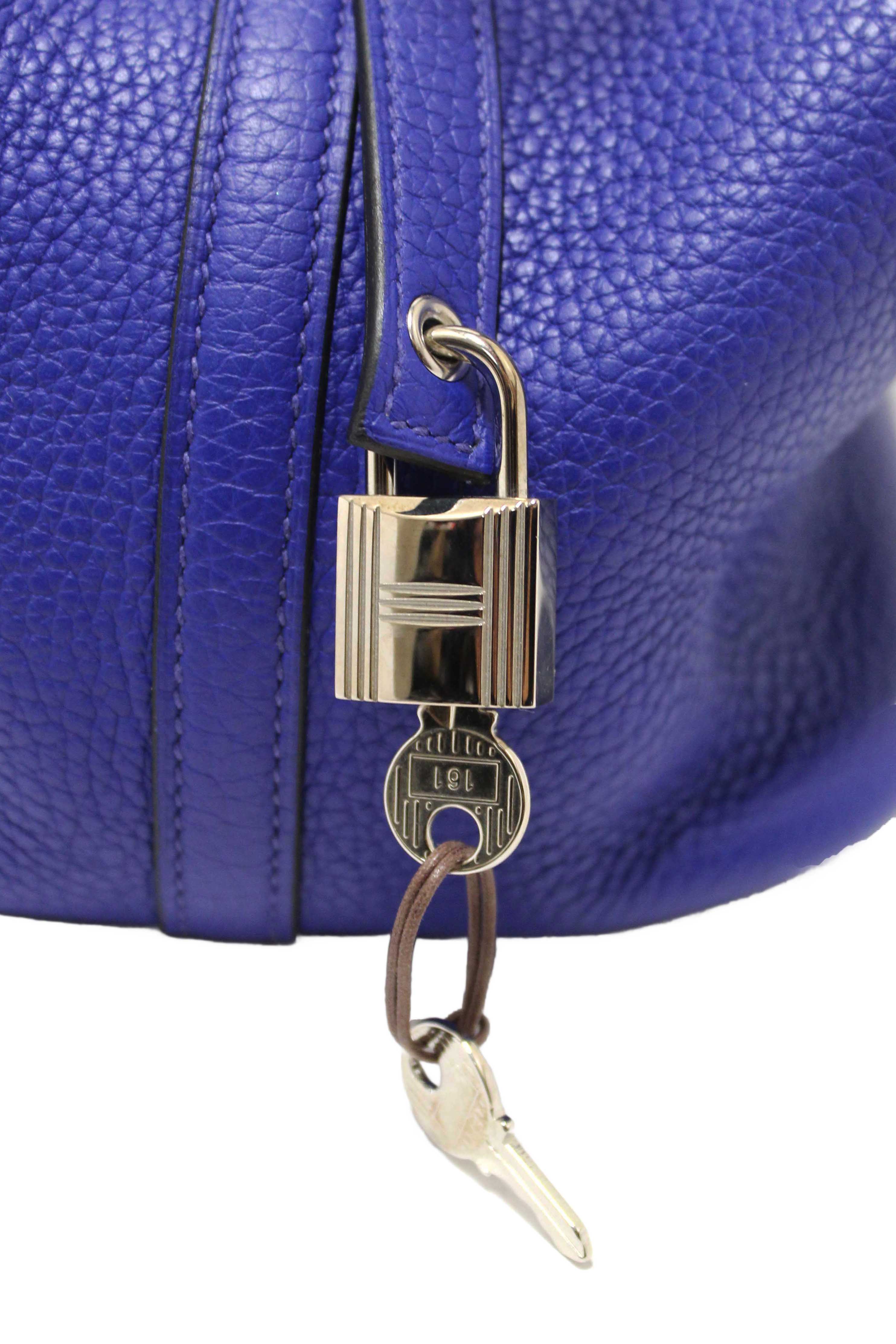 Authentic Hermes Bleu Royal Taurillon Clemence Leather Picotin Lock 22 MM Bucket Bag
