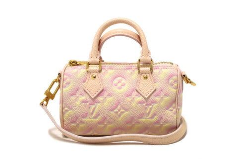 Authentic Louis Vuitton Pink Summer Stardust Monogram Empreinte Leather Nano Speedy Bag