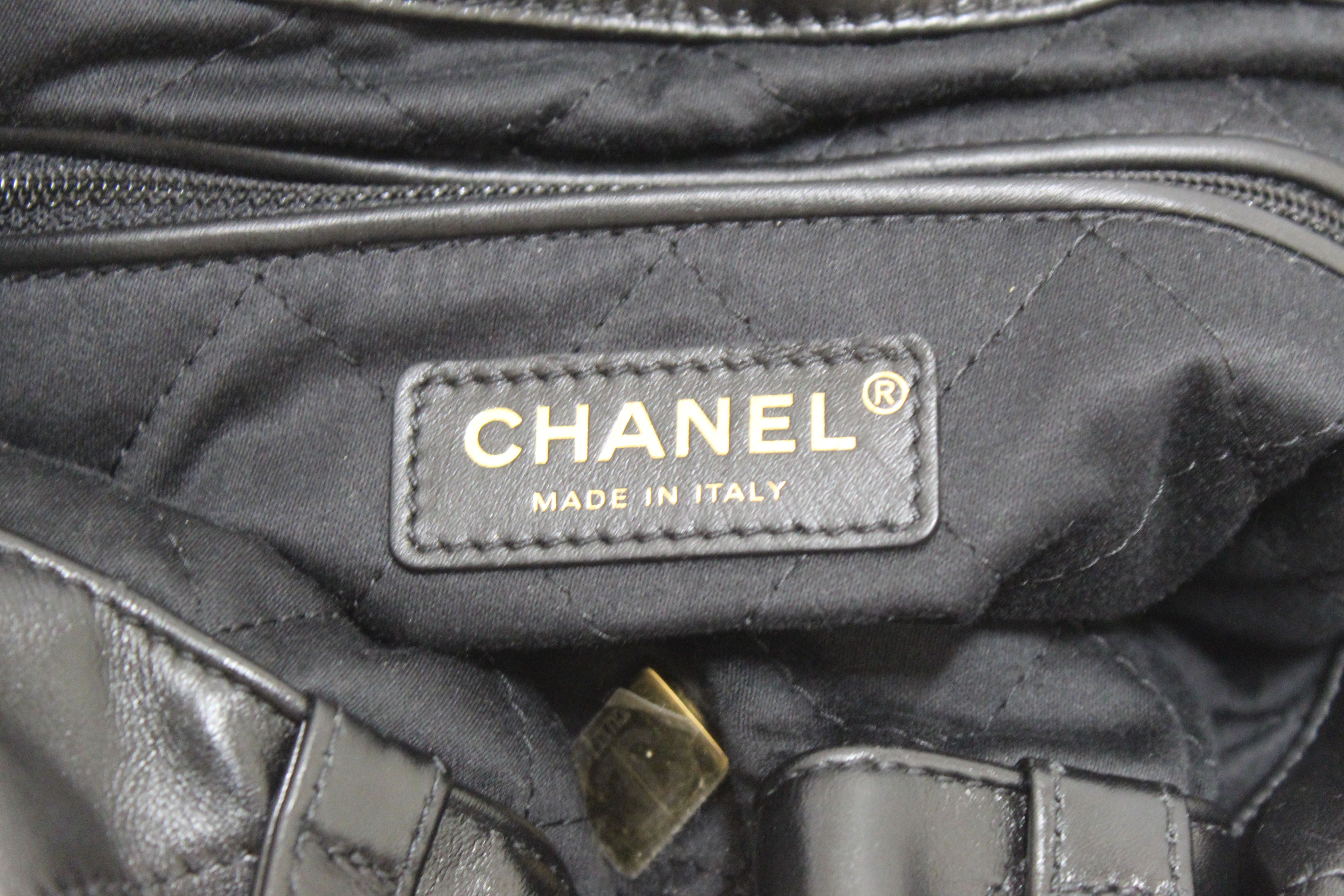 Authentic Chanel Black Chanel 22 Calfskin Leather Drawstring Chain Backpack