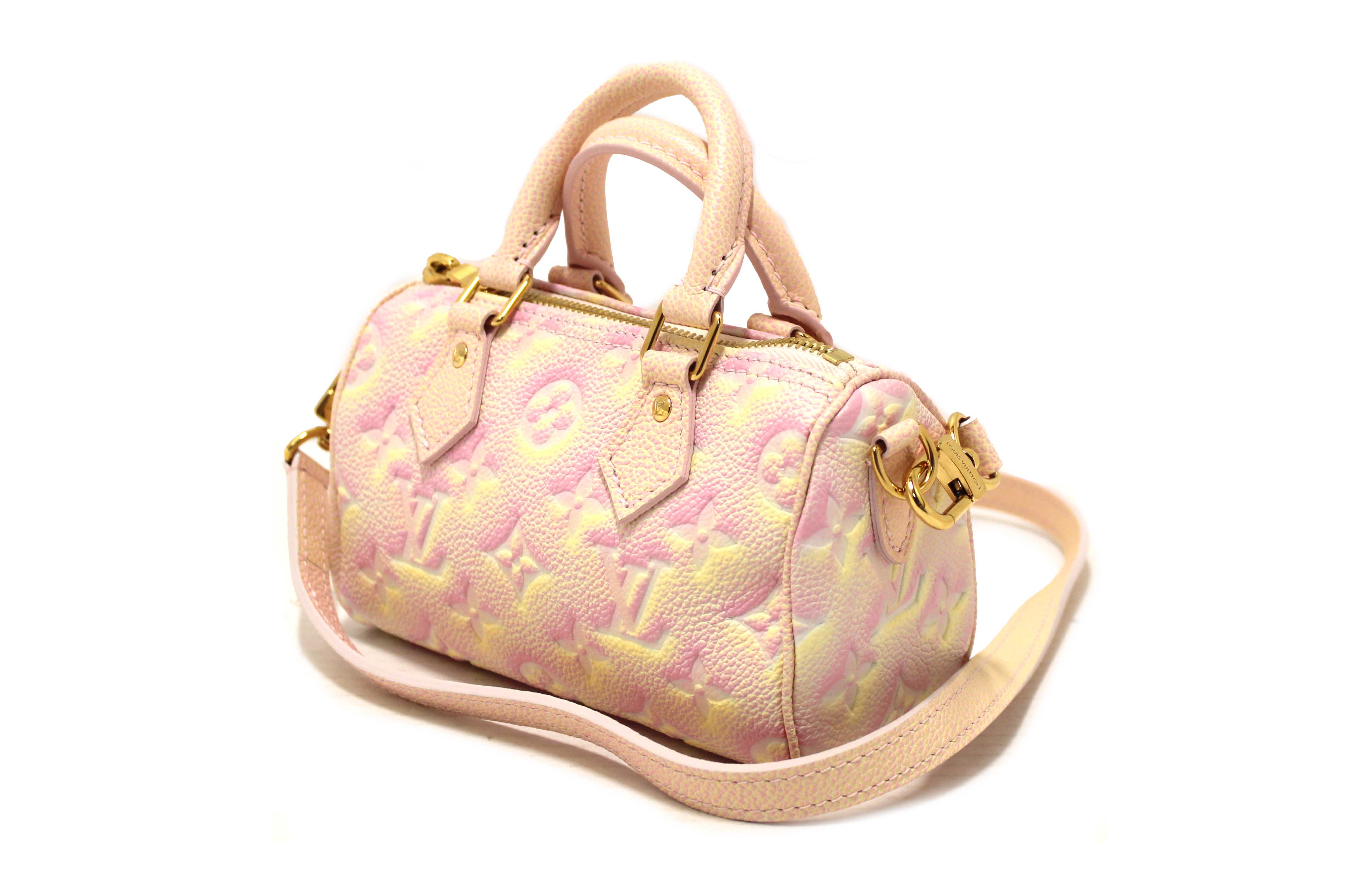 Authentic Louis Vuitton Pink Summer Stardust Monogram Empreinte Leather Nano Speedy Bag