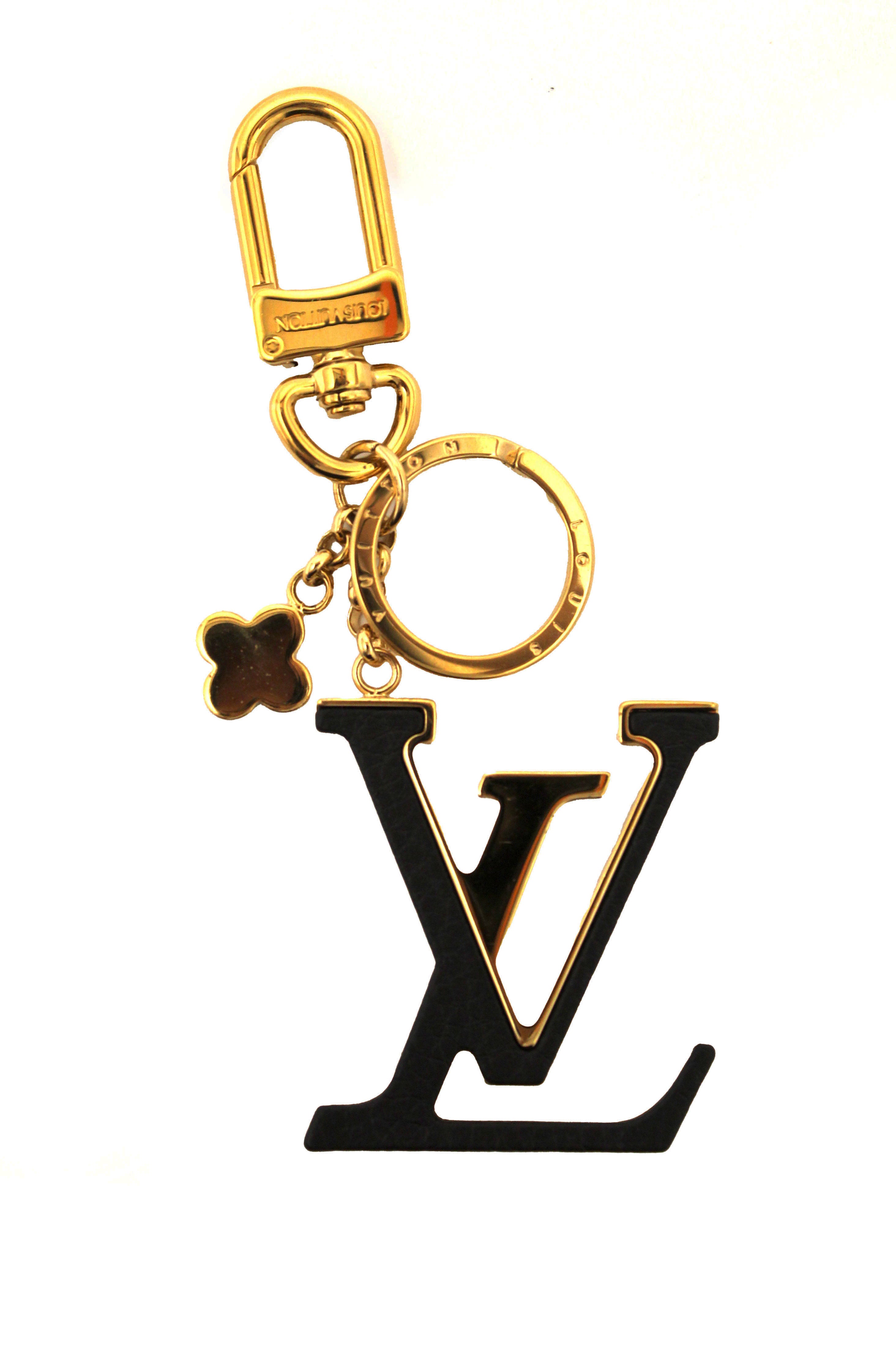 Authentic Louis Vuitton Metal Taurillon with Black Leather LV Capucines Bag Charm Key Holder