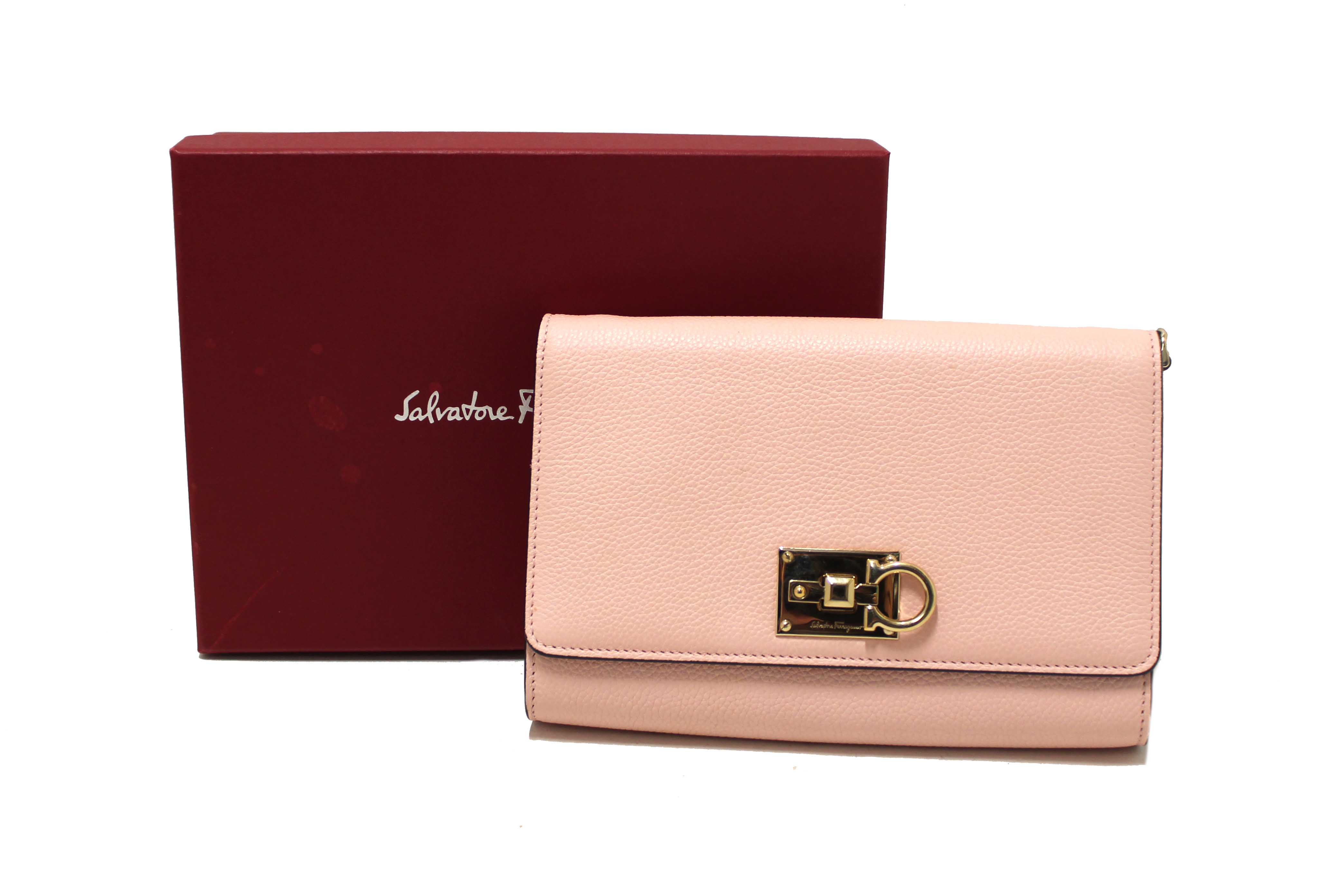 Authentic Salvatore Ferragamo Pink Leather Crossbody Bag