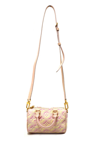 Authentic Louis Vuitton Pink Summer Stardust Monogram Empreinte Leather Nano Speedy Bag