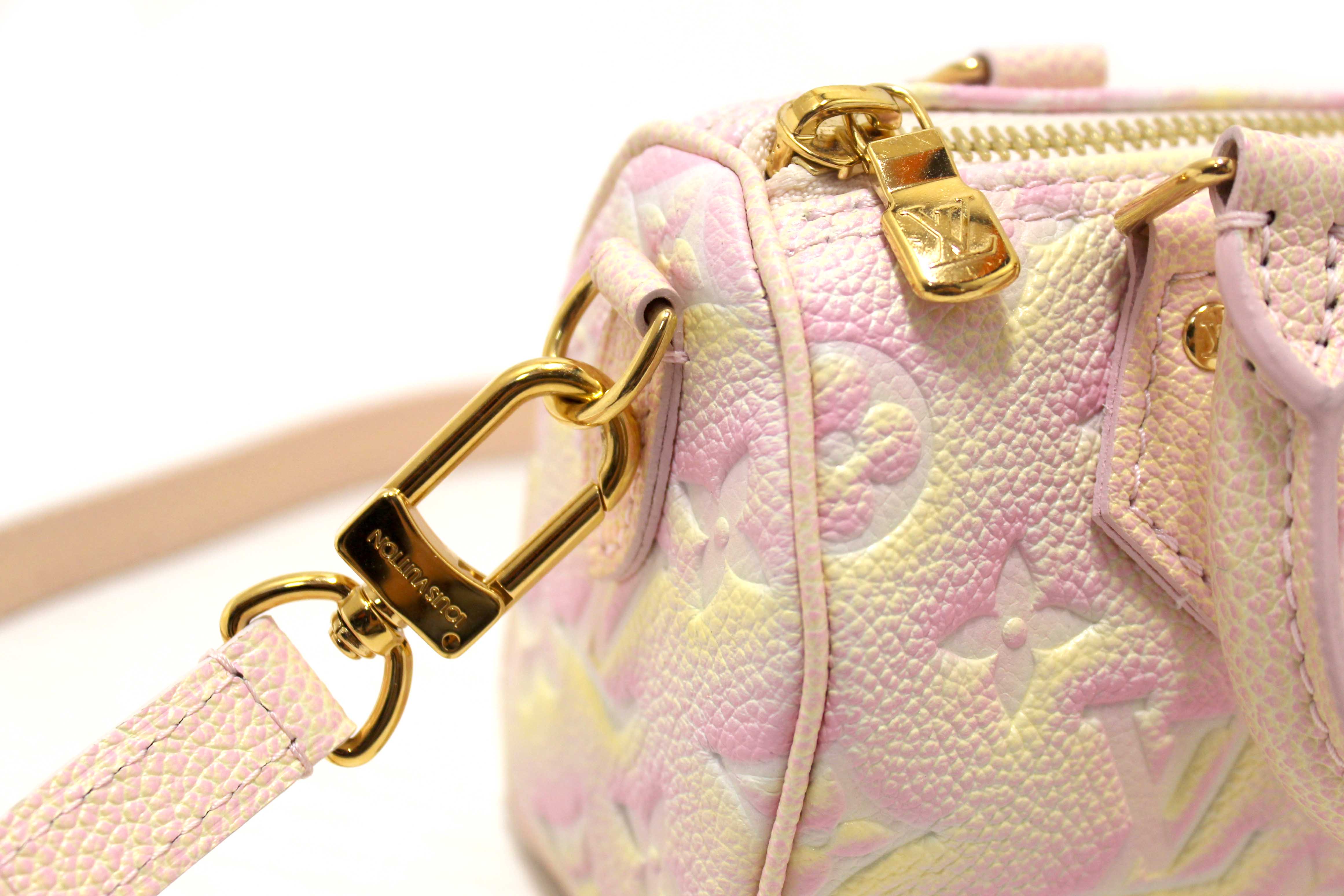 Authentic Louis Vuitton Pink Summer Stardust Monogram Empreinte Leather Nano Speedy Bag