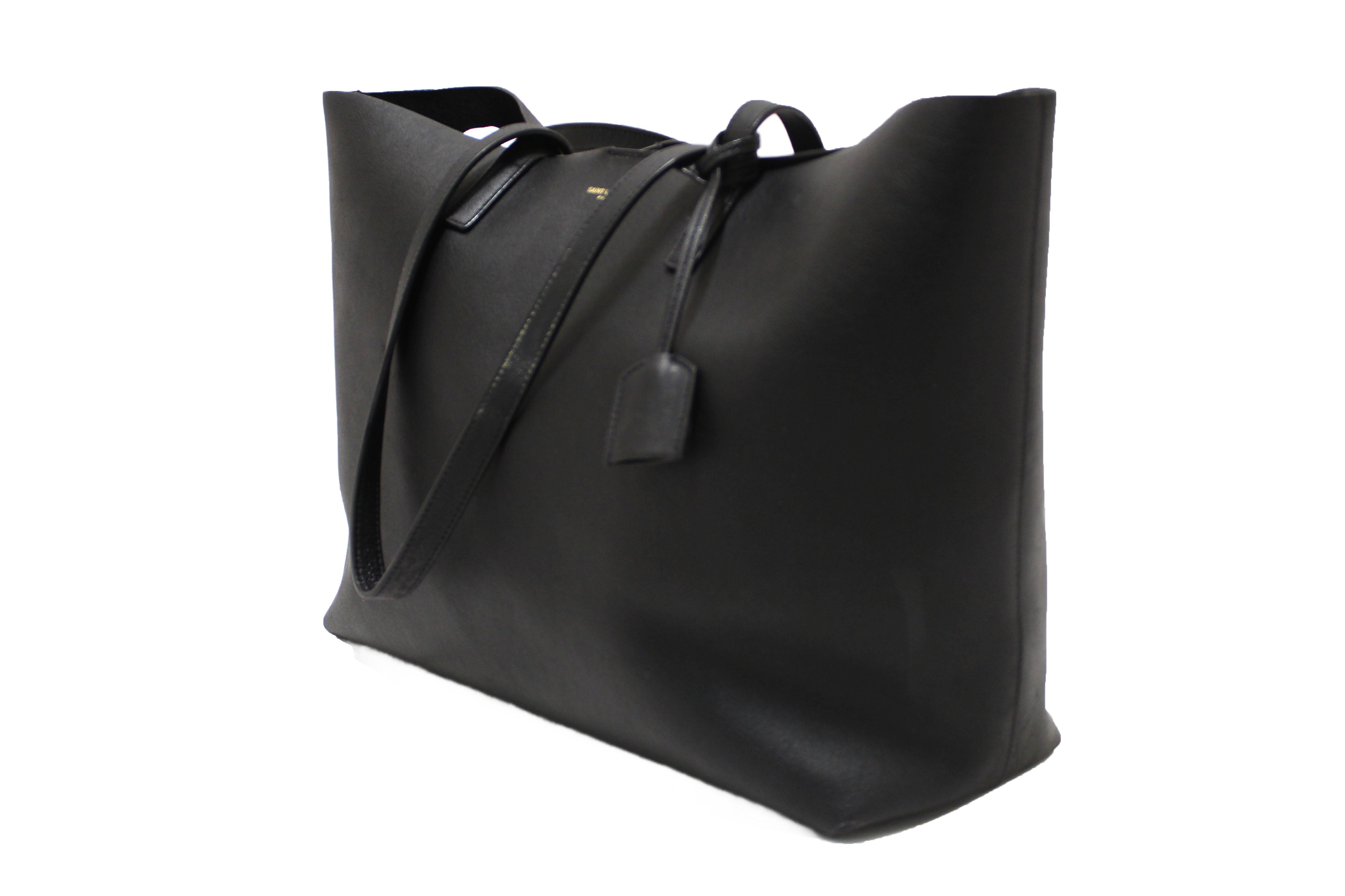 Authentic Yves Saint Laurent Black Calf Leather Saint Laurent Large Shopping Tote Bag