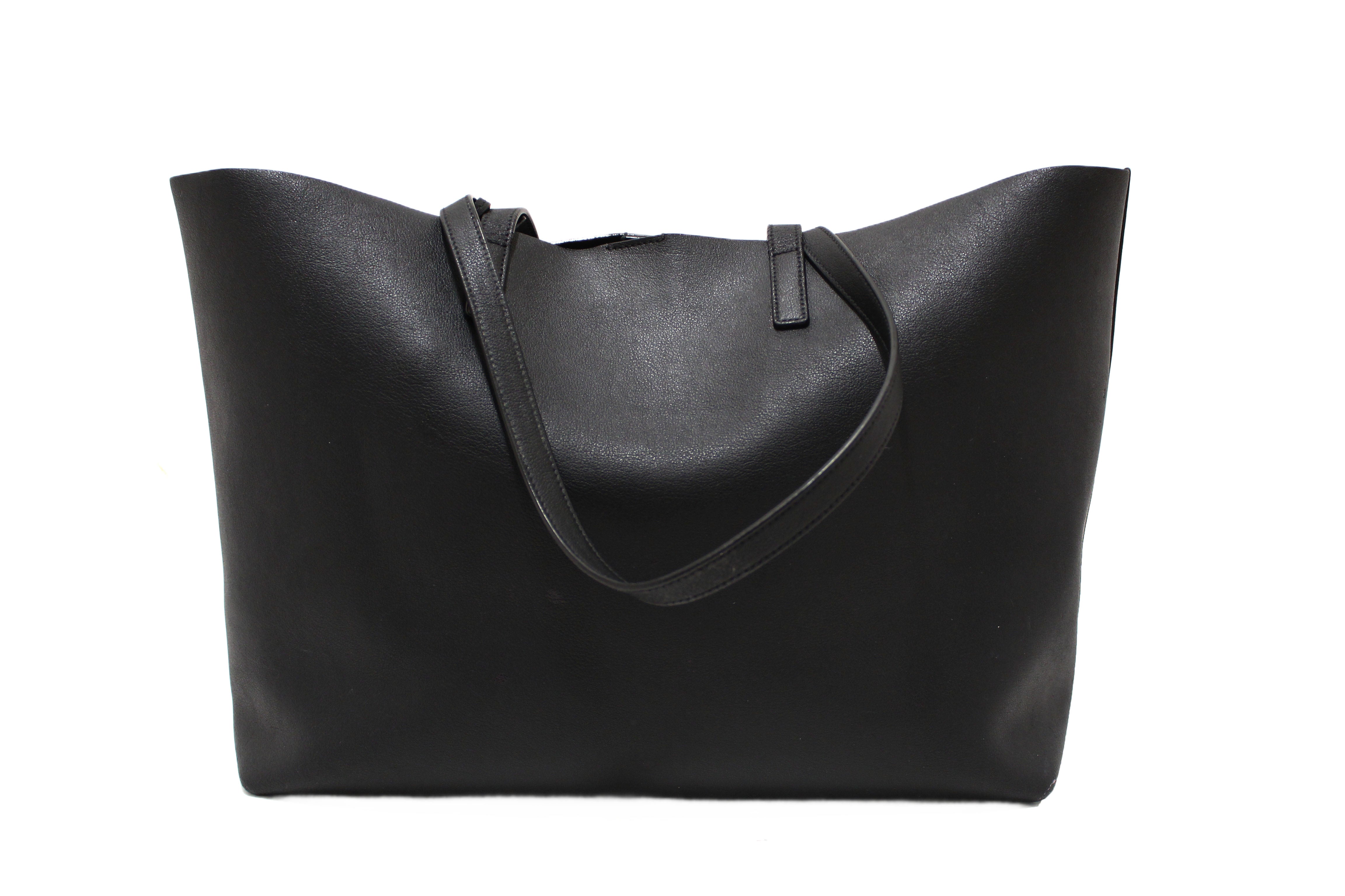 Authentic Yves Saint Laurent Black Calf Leather Saint Laurent Large Shopping Tote Bag