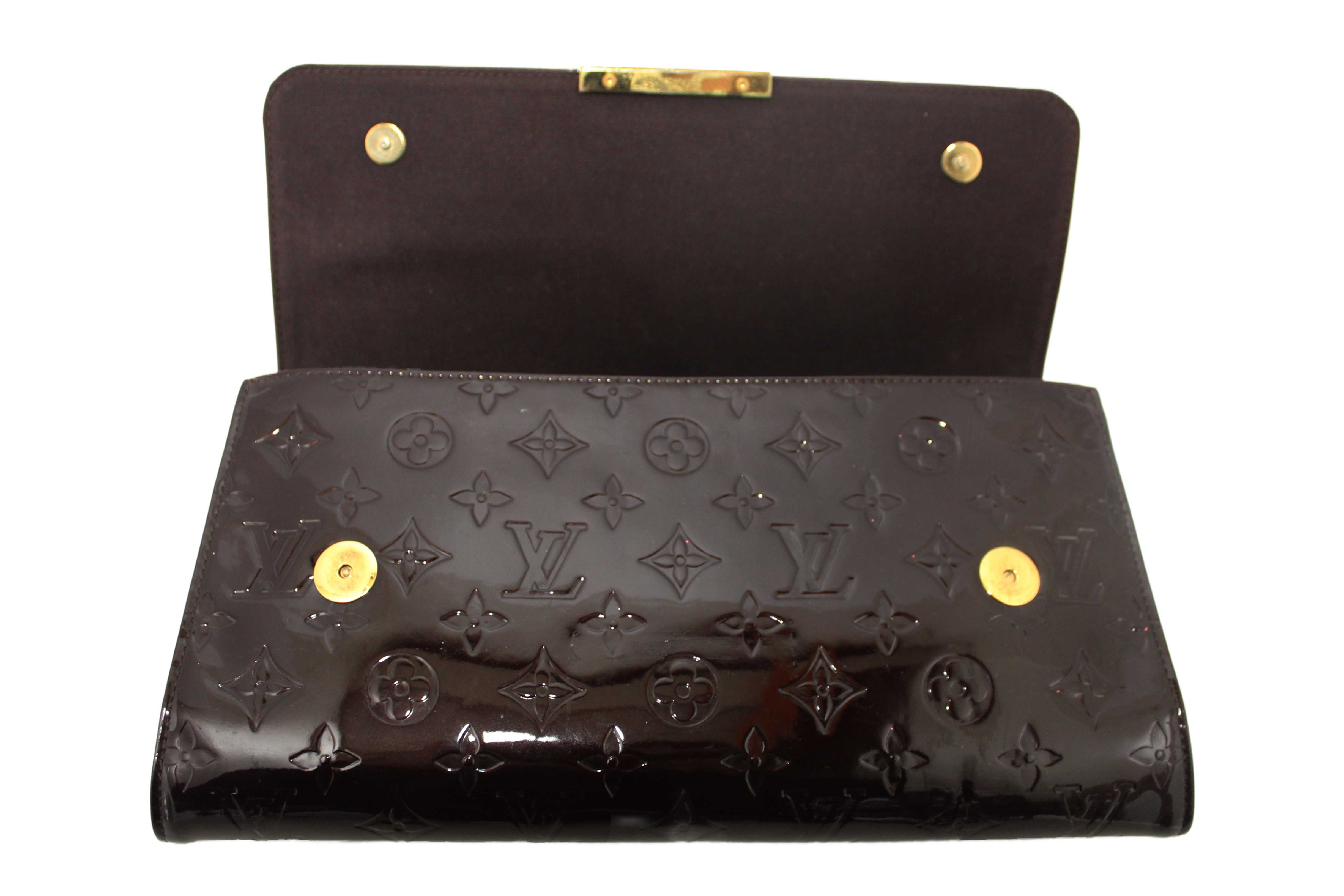 Authentic Louis Vuitton Amarante Monogram Vernis Leather Robertson Clutch