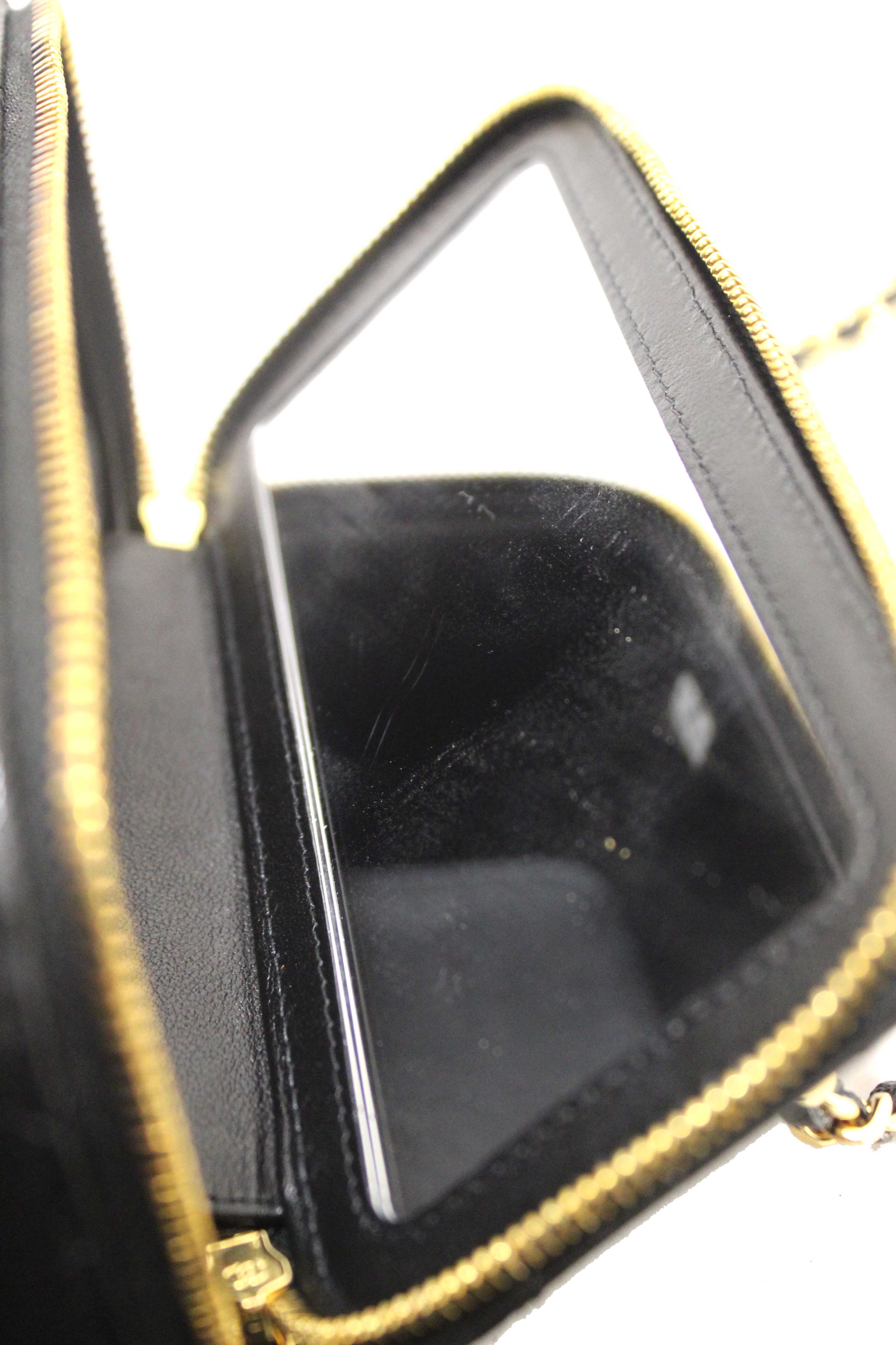 Authentic NEW Chanel Black Caviar Quilted Polly Pocket East West Top Vanity With Chain Bag