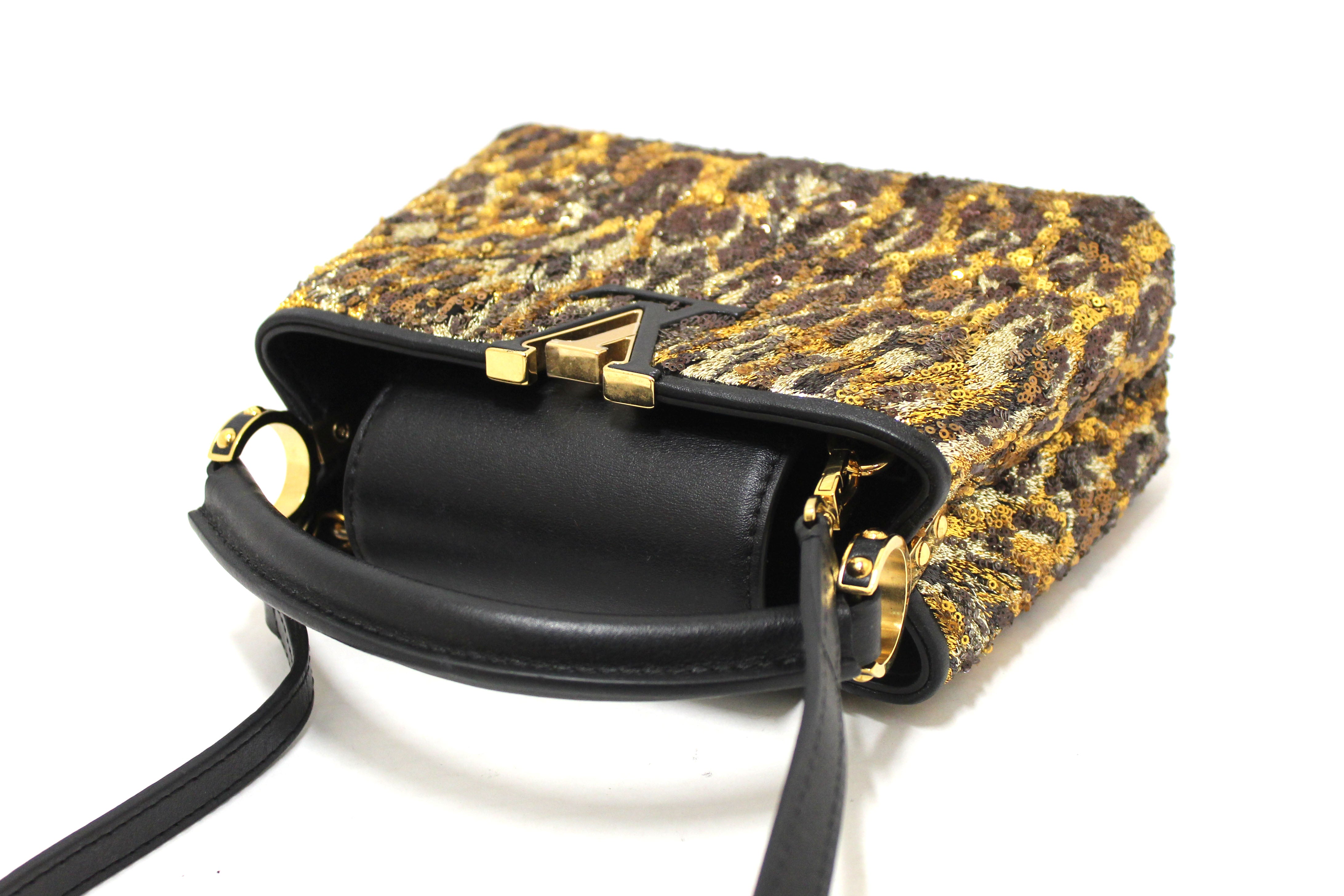 Authentic Louis Vuitton Black and Gold Leoflame Dore Sequins Capucine BB Handbag