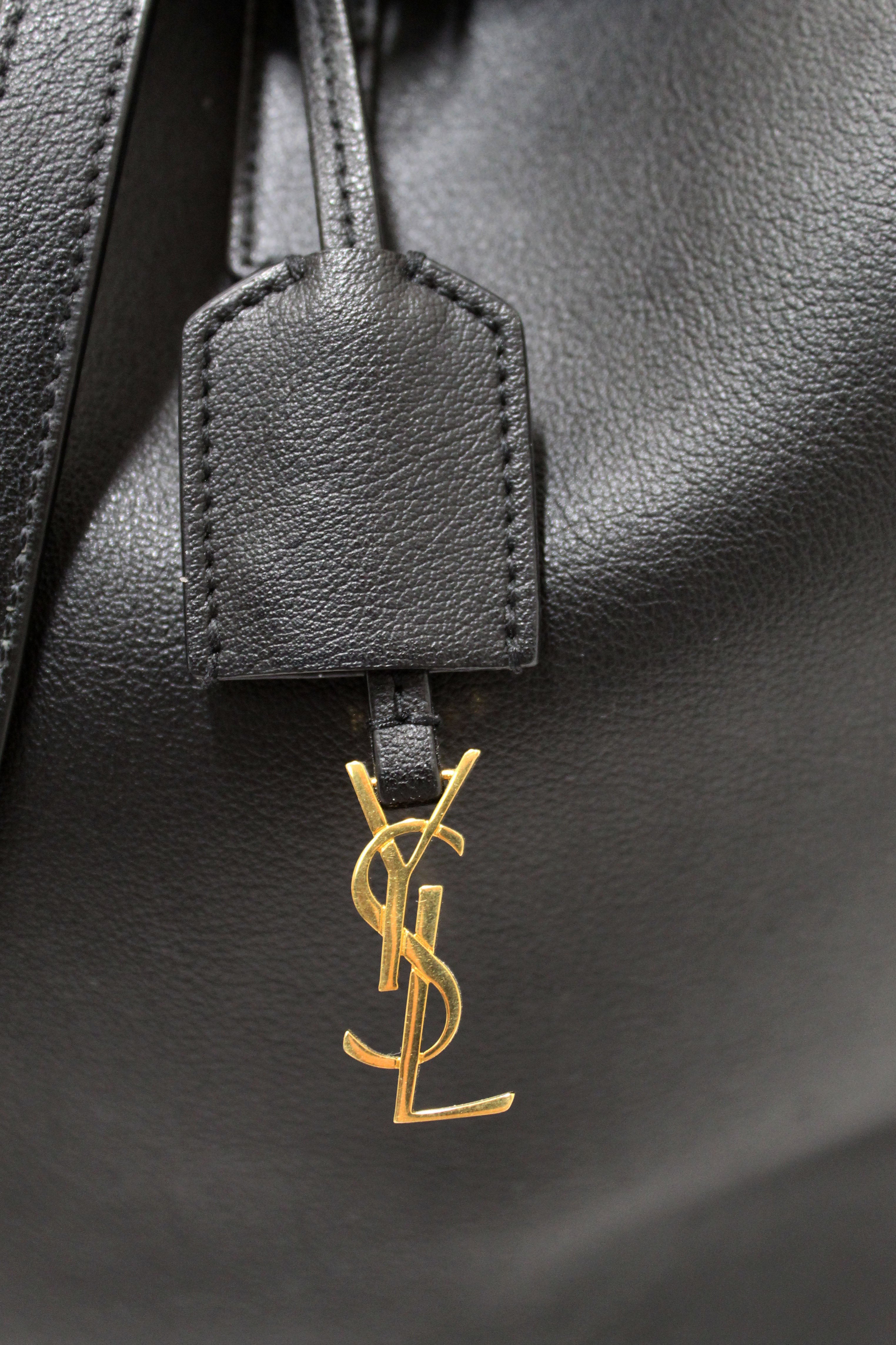 Authentic Yves Saint Laurent Black Calf Leather Saint Laurent Large Shopping Tote Bag