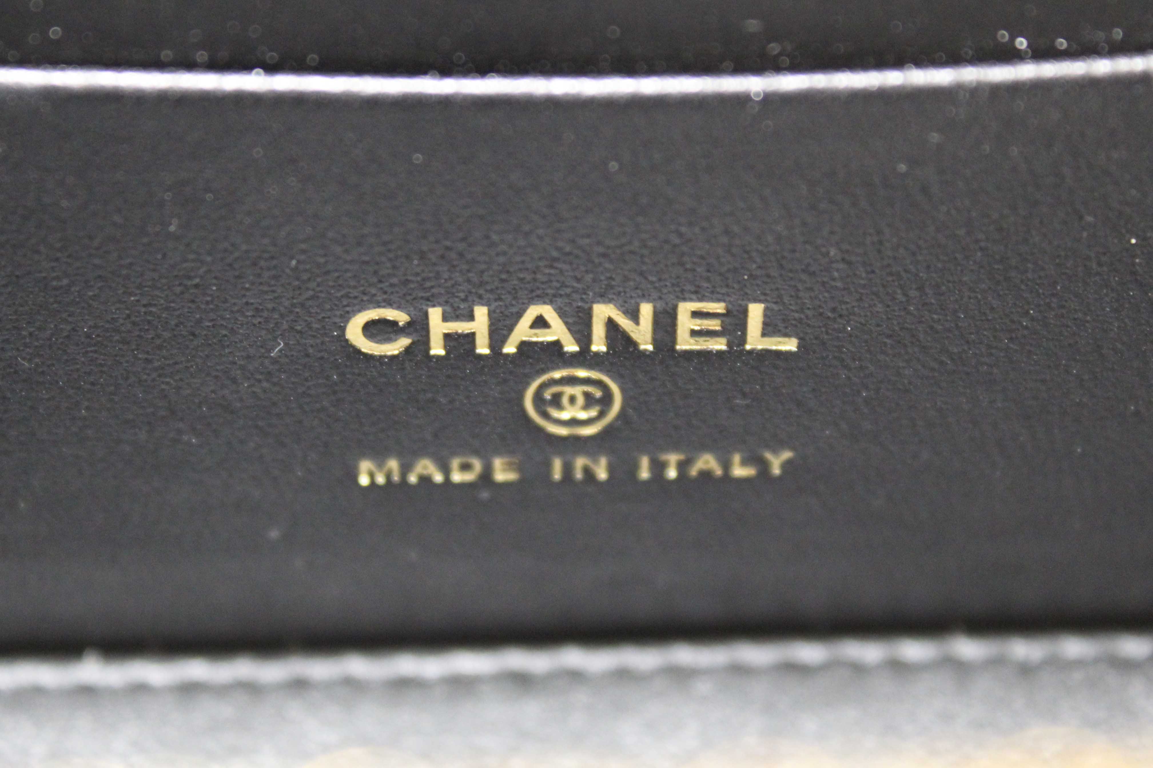 Authentic NEW Chanel Black Caviar Quilted Polly Pocket East West Top Vanity With Chain Bag
