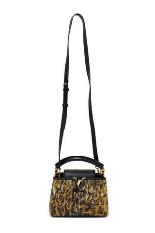 Authentic Louis Vuitton Black and Gold Leoflame Dore Sequins Capucine BB Handbag