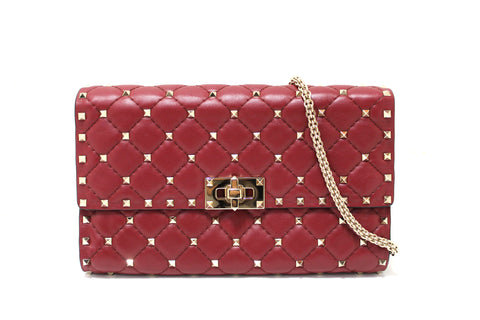 Authentic Valentino Garavani Red Quilted Nappa Leather Rockstud Spike Crossbody Clutch Bag