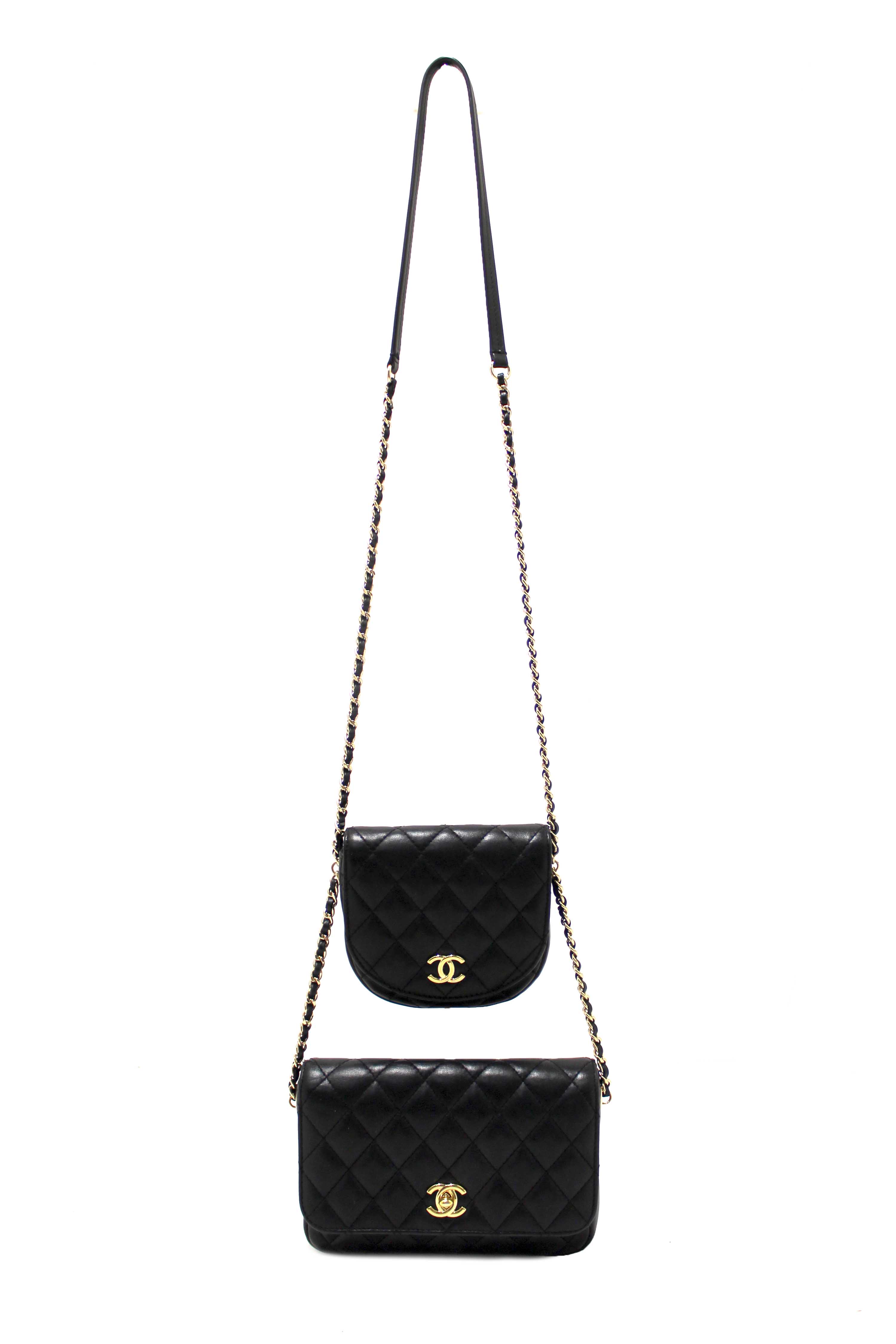 Authentic Chanel Black Quilted Calfskin Leather Double Side Pack Flap Bag