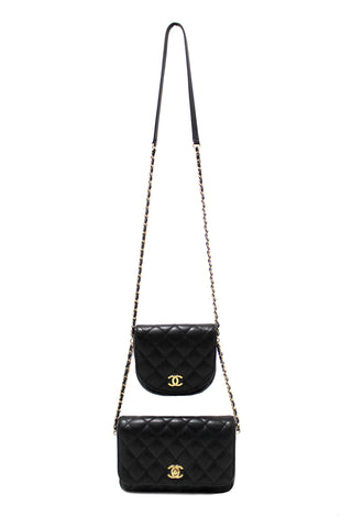 Authentic Chanel Black Quilted Calfskin Leather Double Side Pack Flap Bag