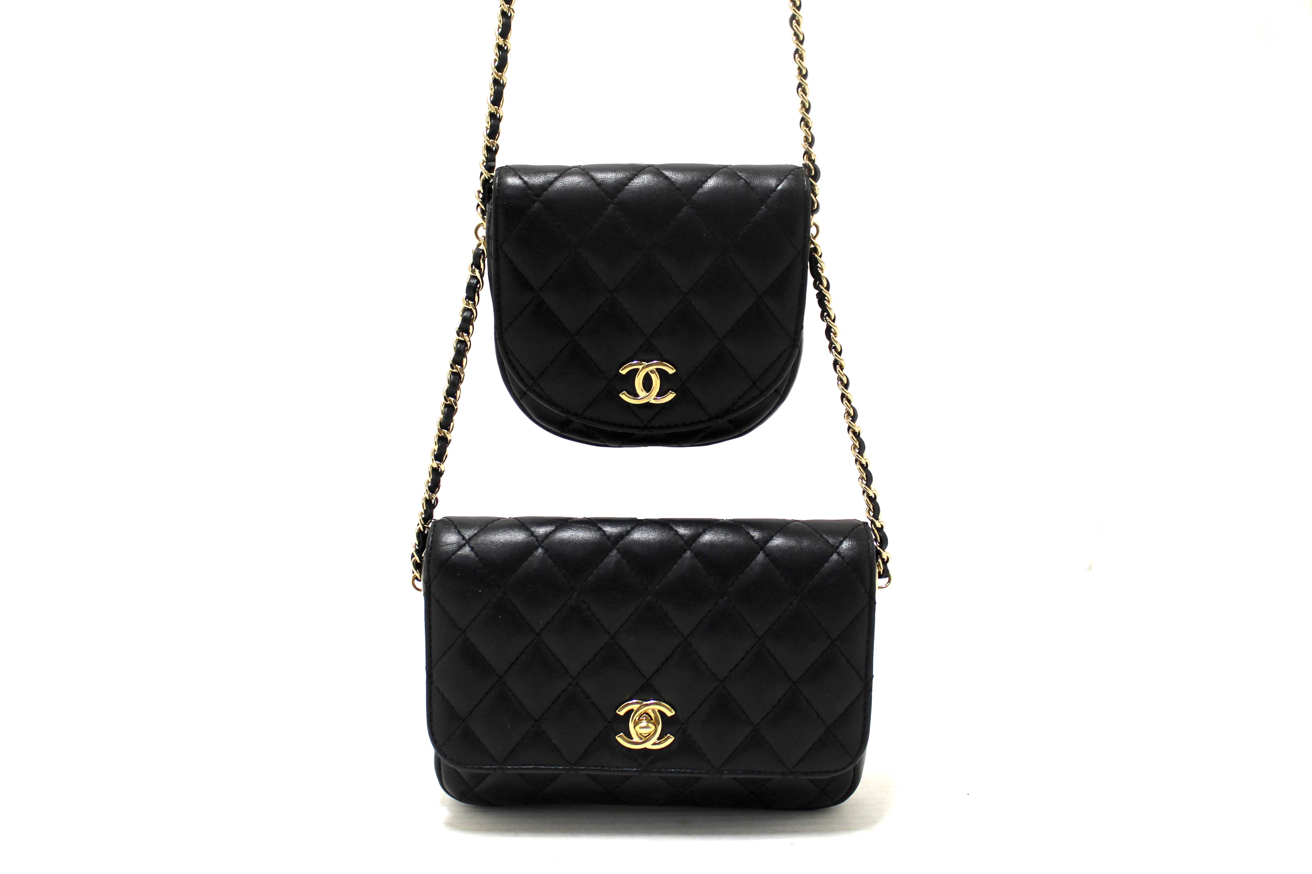 Authentic Chanel Black Quilted Calfskin Leather Double Side Pack Flap Bag