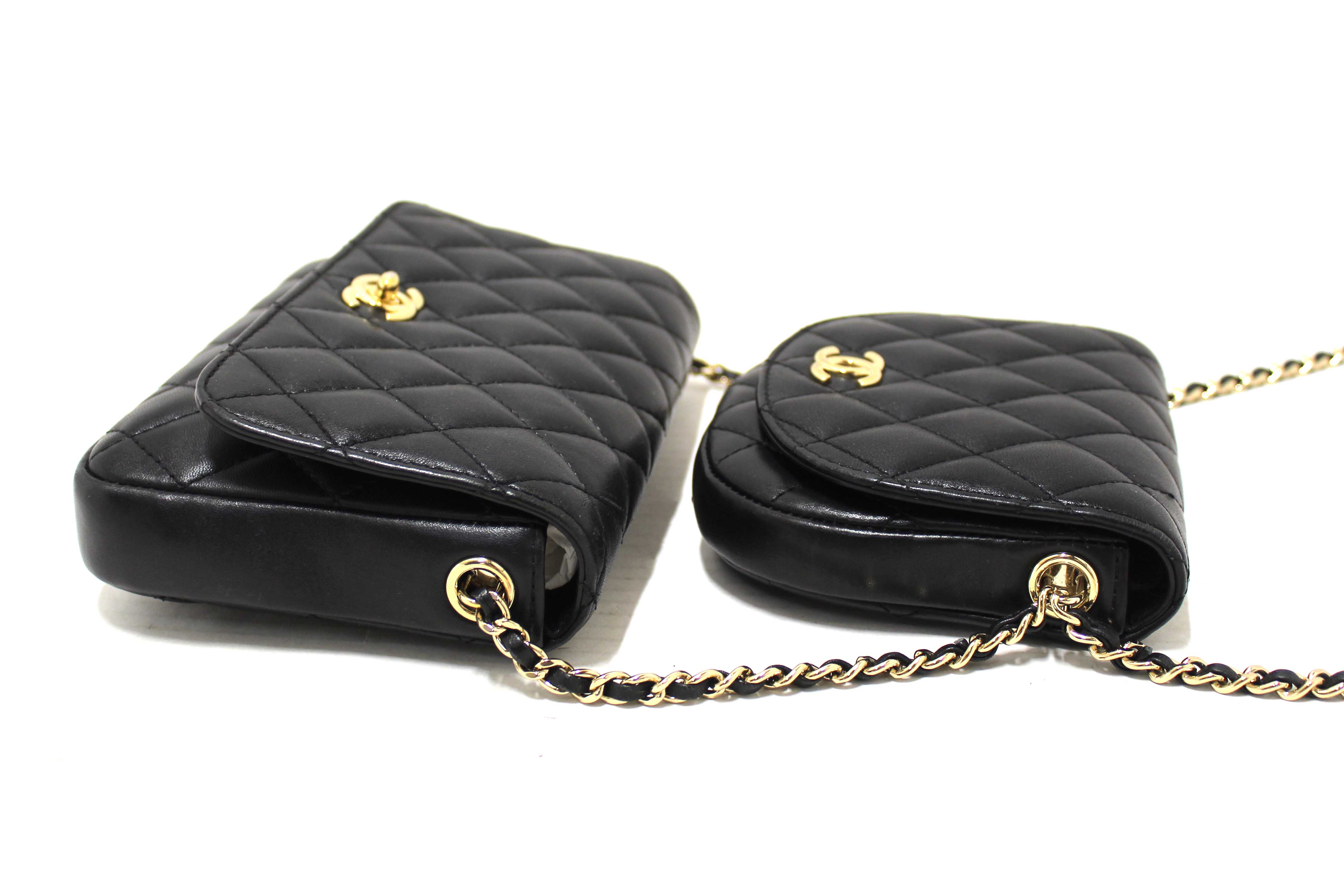 Authentic Chanel Black Quilted Calfskin Leather Double Side Pack Flap Bag