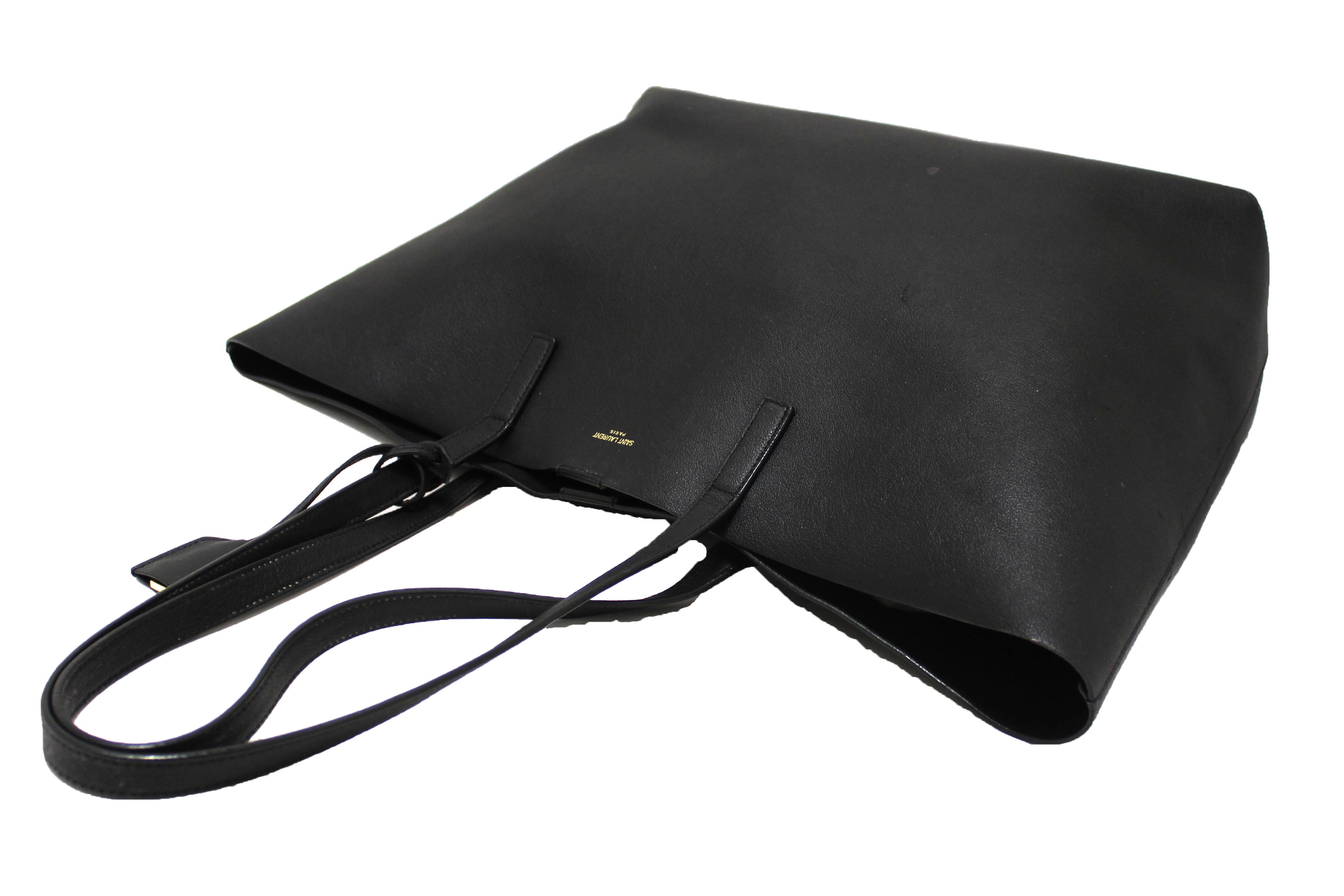Authentic Yves Saint Laurent Black Calf Leather Saint Laurent Large Shopping Tote Bag