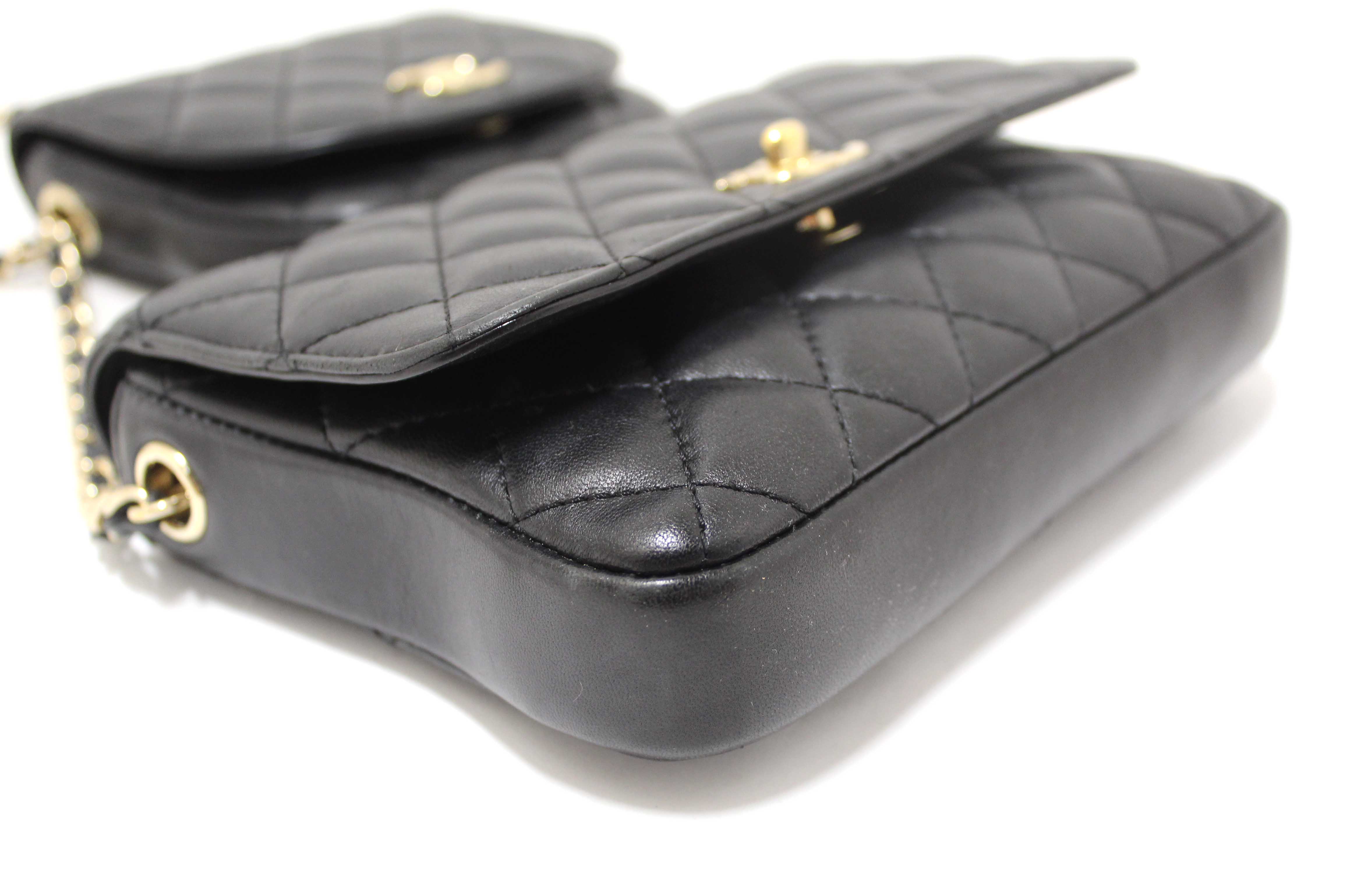 Authentic Chanel Black Quilted Calfskin Leather Double Side Pack Flap Bag