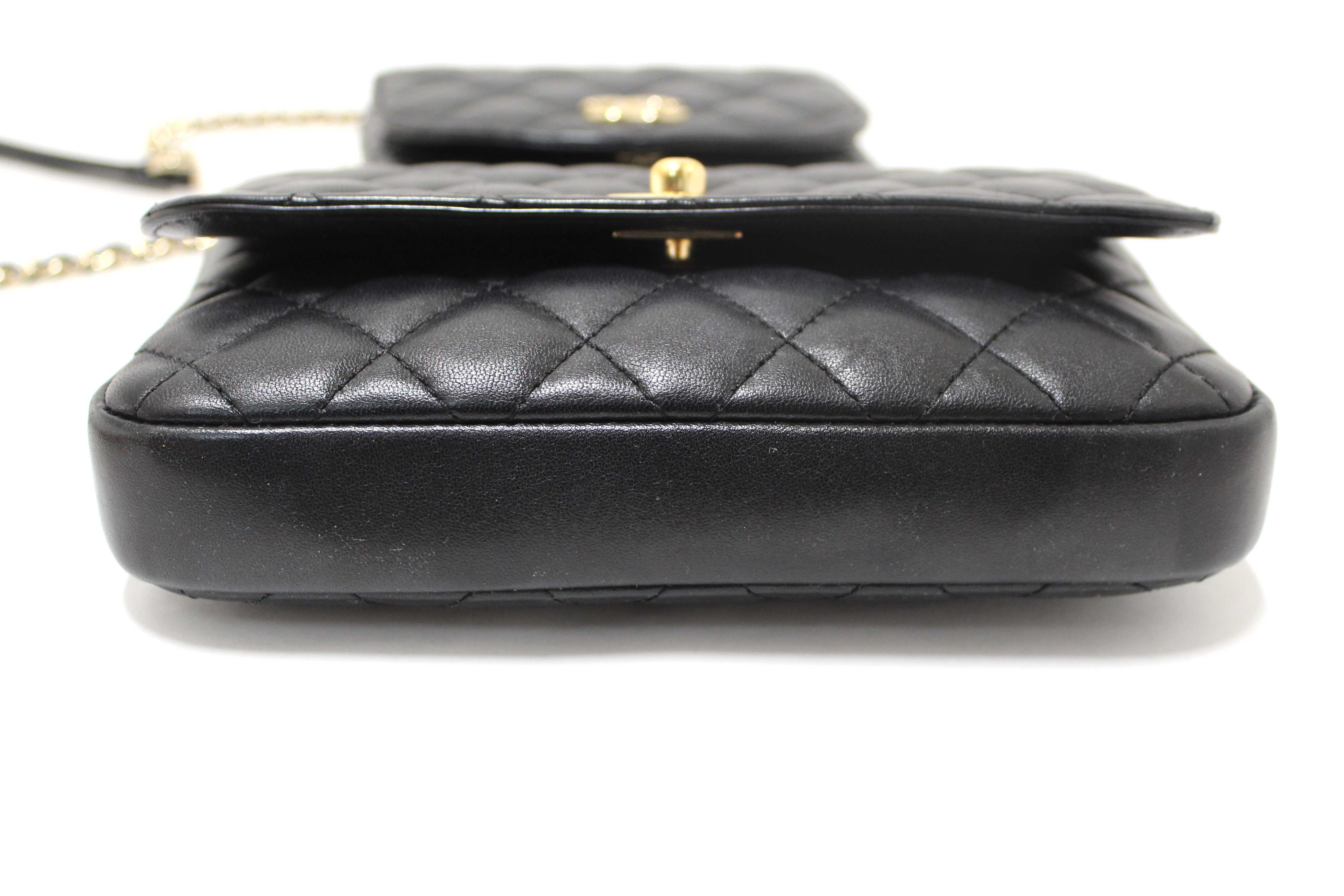 Authentic Chanel Black Quilted Calfskin Leather Double Side Pack Flap Bag